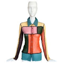 Jean Paul Gaultier Harlequin Colorblock Mondrian Mesh Shirt Blouse Top