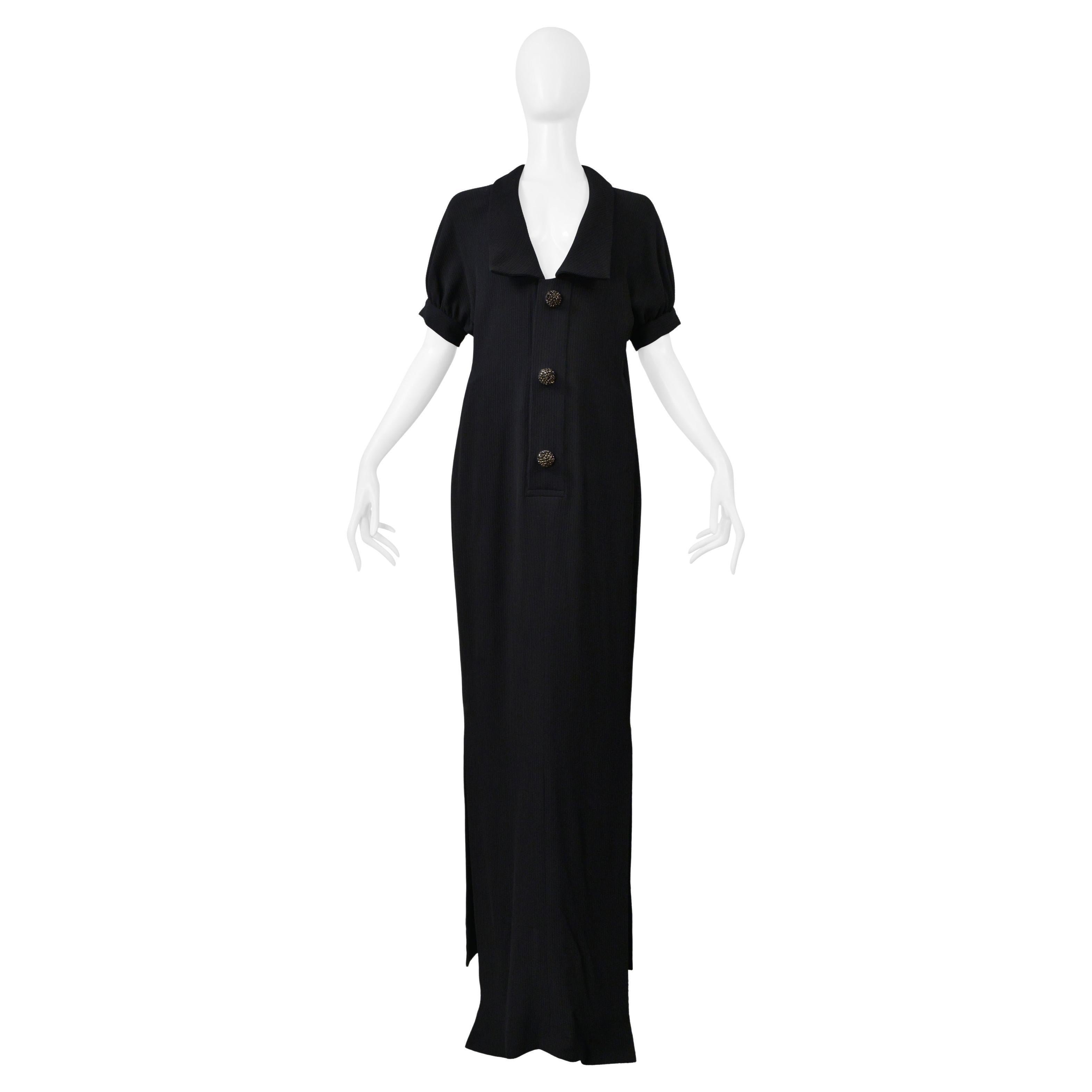 Jean Paul Gaultier Haute Couture - Robe noire côtelée avec boutons en strass