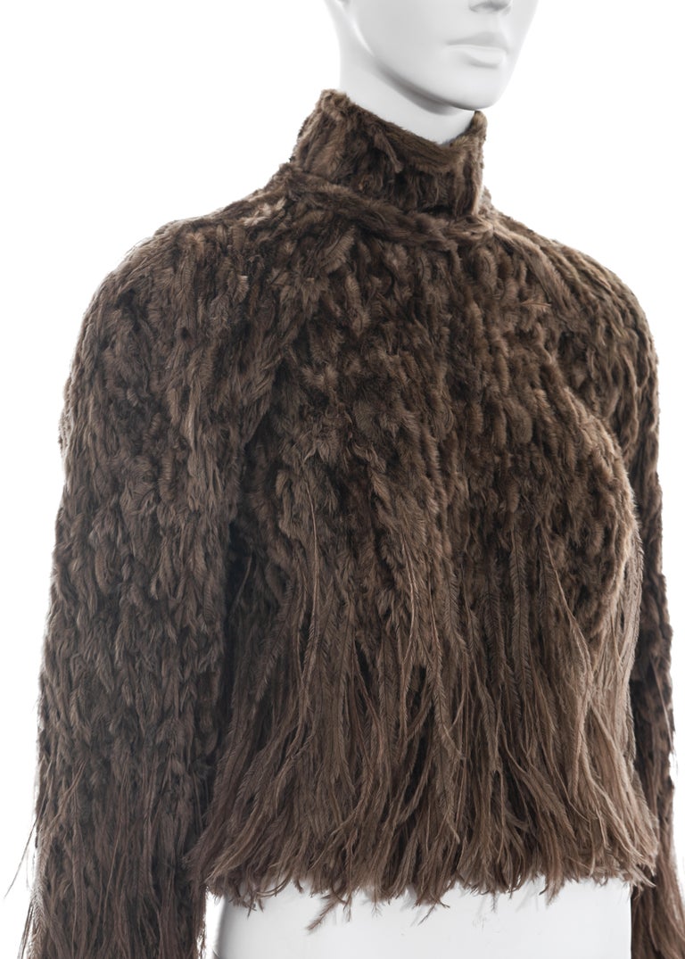Black Jean Paul Gaultier Haute Couture brown fur and ostrich feather top, fw 1999 For Sale