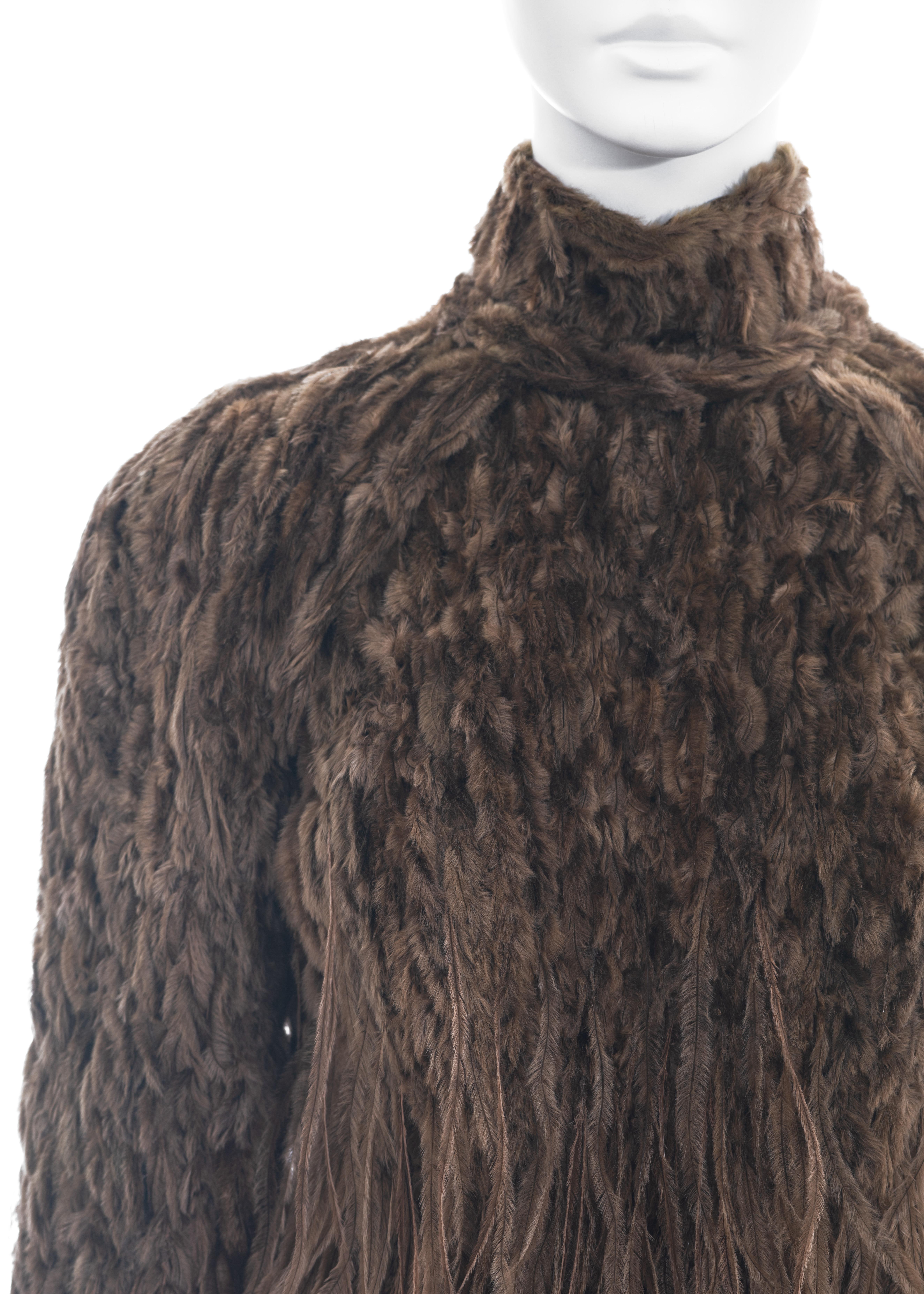 Black Jean Paul Gaultier Haute Couture brown fur and ostrich feather top, fw 1999 For Sale