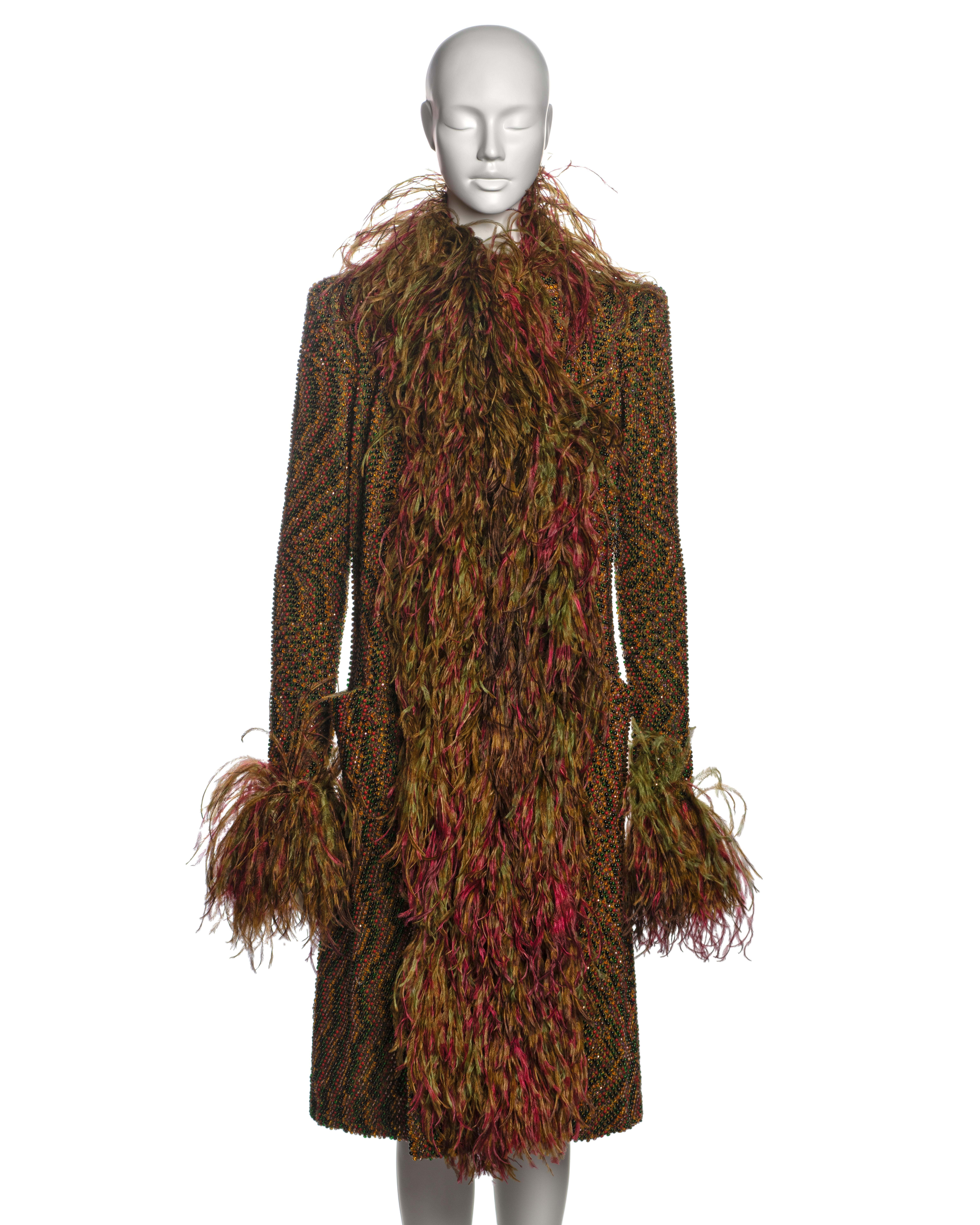 Jean Paul Gaultier Haute Couture Hand-beaded Coat with Ostrich Feathers, FW 1999 In Excellent Condition For Sale In London, GB