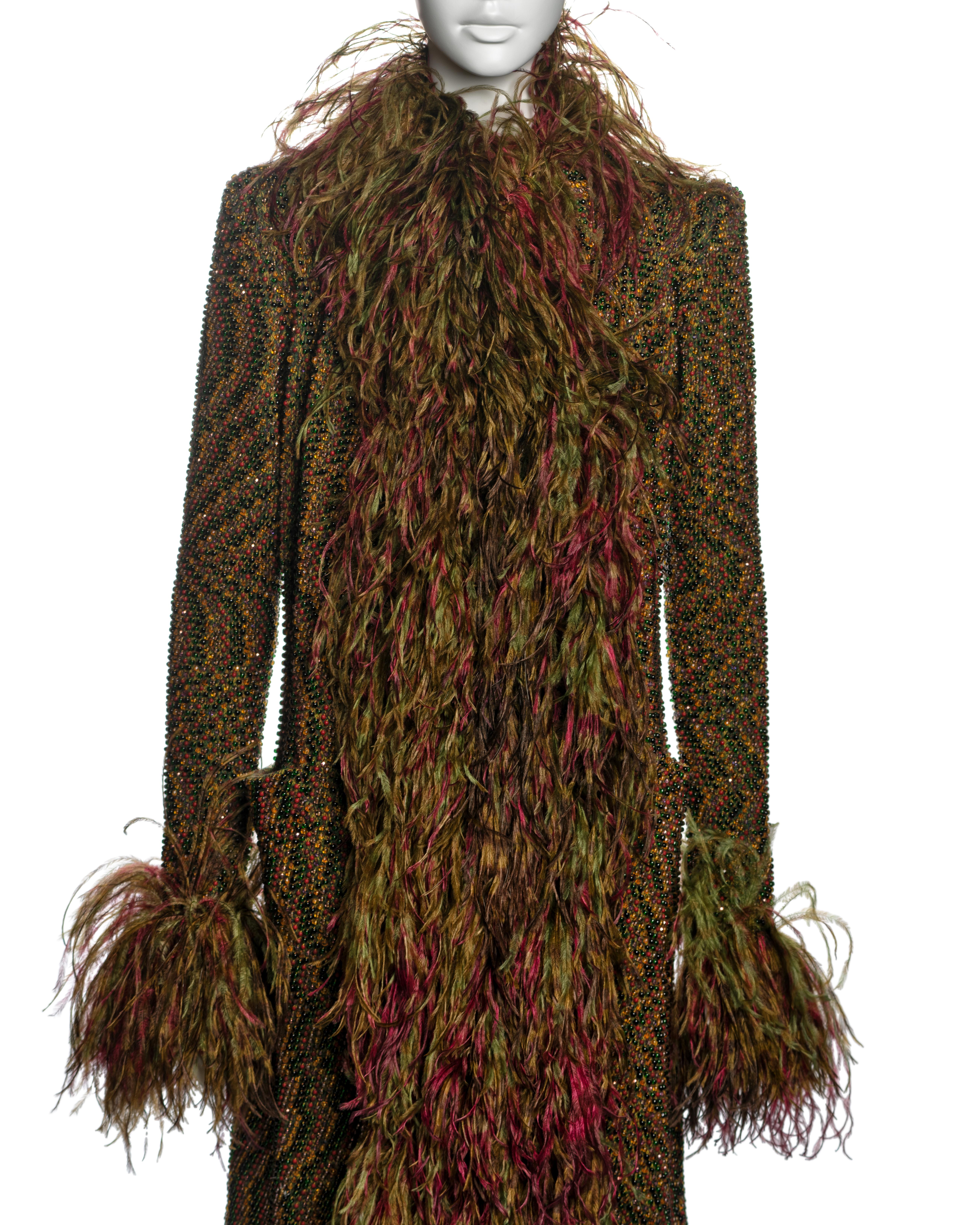 Women's Jean Paul Gaultier Haute Couture Hand-beaded Coat with Ostrich Feathers, FW 1999 For Sale