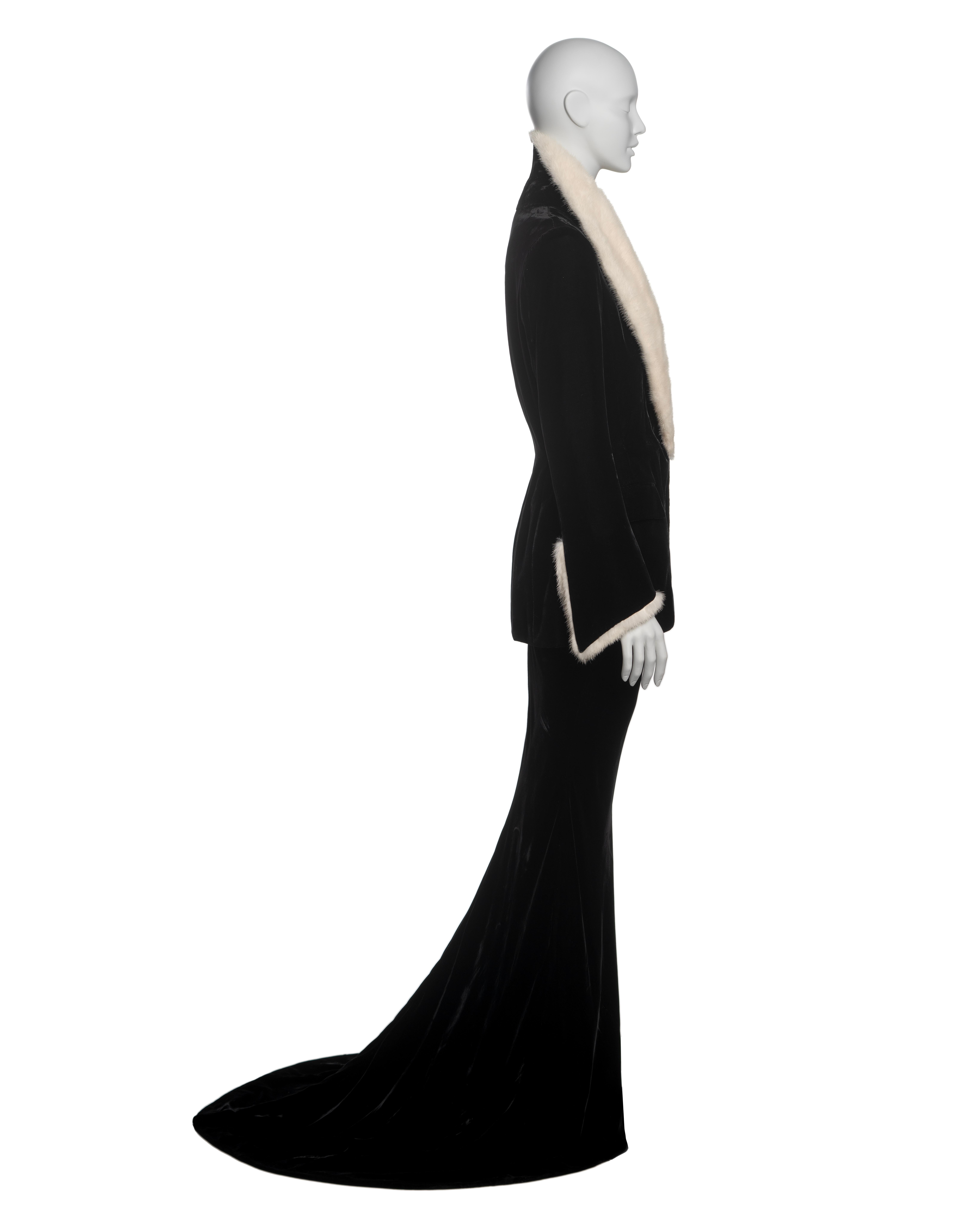 Conjunto de noche de terciopelo de alta costura Jean Paul Gaultier con piel de visón, FW 1999 2