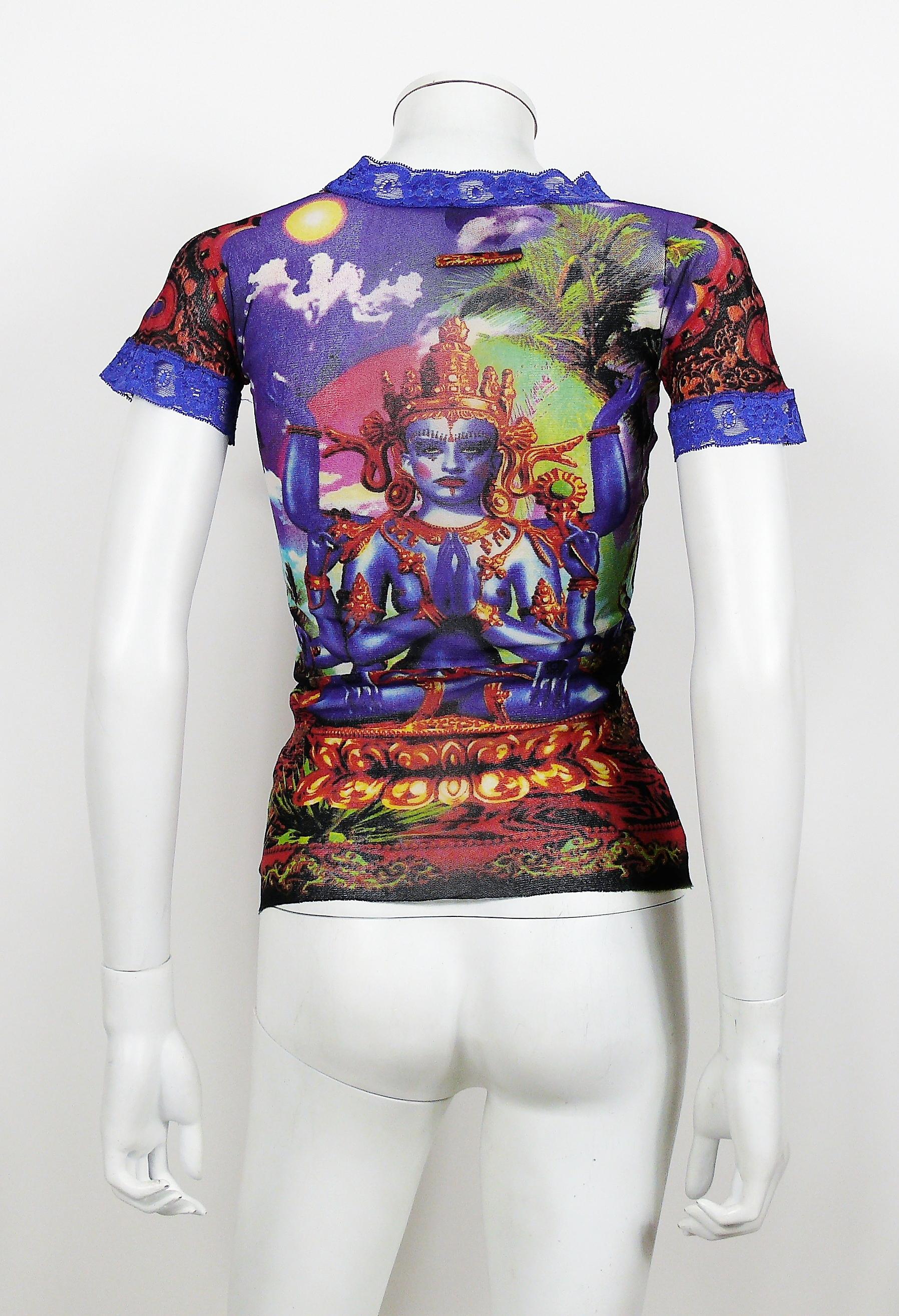 Black Jean Paul Gaultier Hindu Deity Sheer Mesh Top Size M