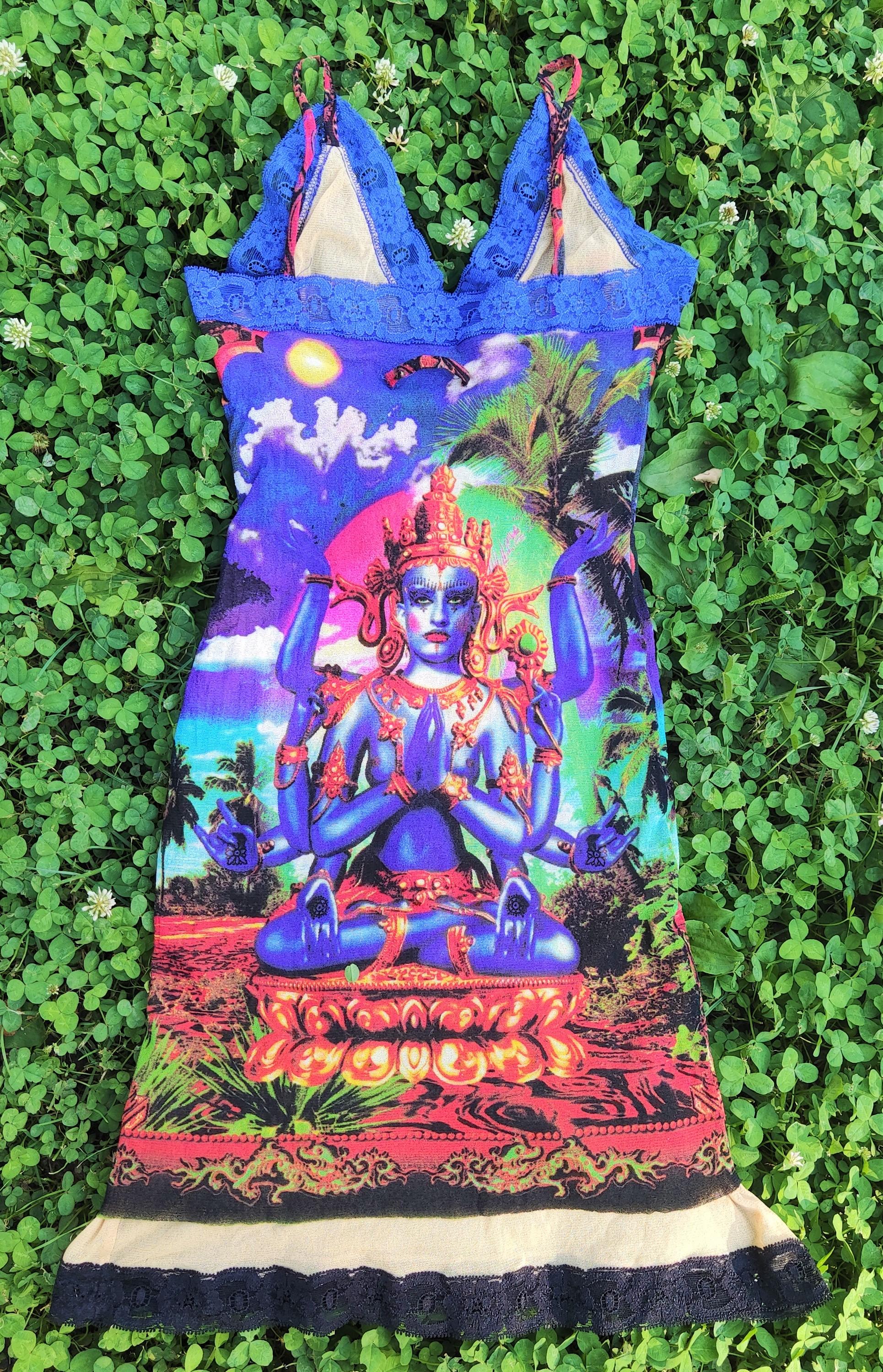 Jean Paul Gaultier Dios hindú Shiva Mariposa Tatuaje Malla Mini Vestido Vintage en venta 11