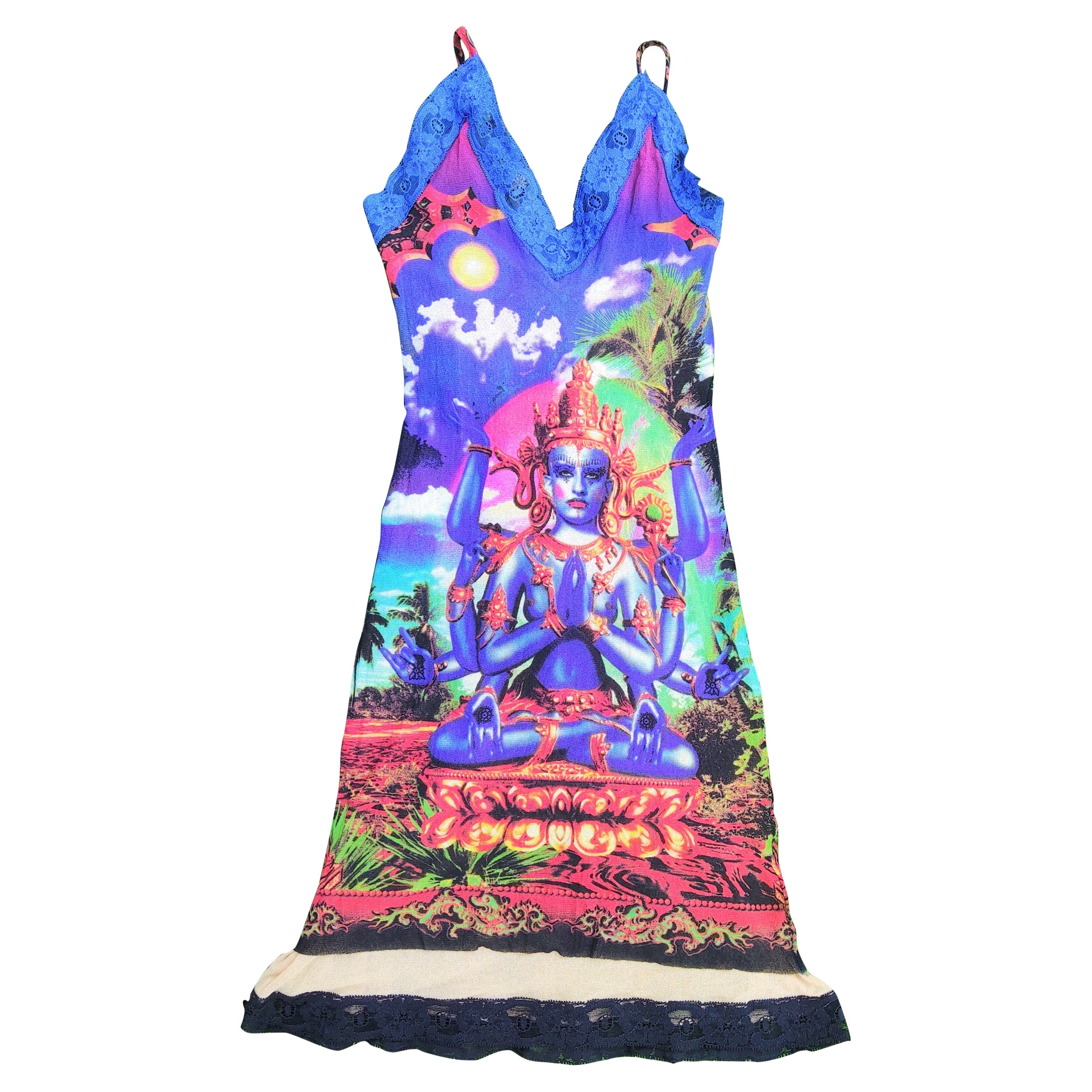 Jean Paul Gaultier Dios hindú Shiva Mariposa Tatuaje Malla Mini Vestido Vintage en venta