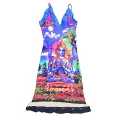 Jean Paul Gaultier Dios hindú Shiva Mariposa Tatuaje Malla Mini Vestido Vintage