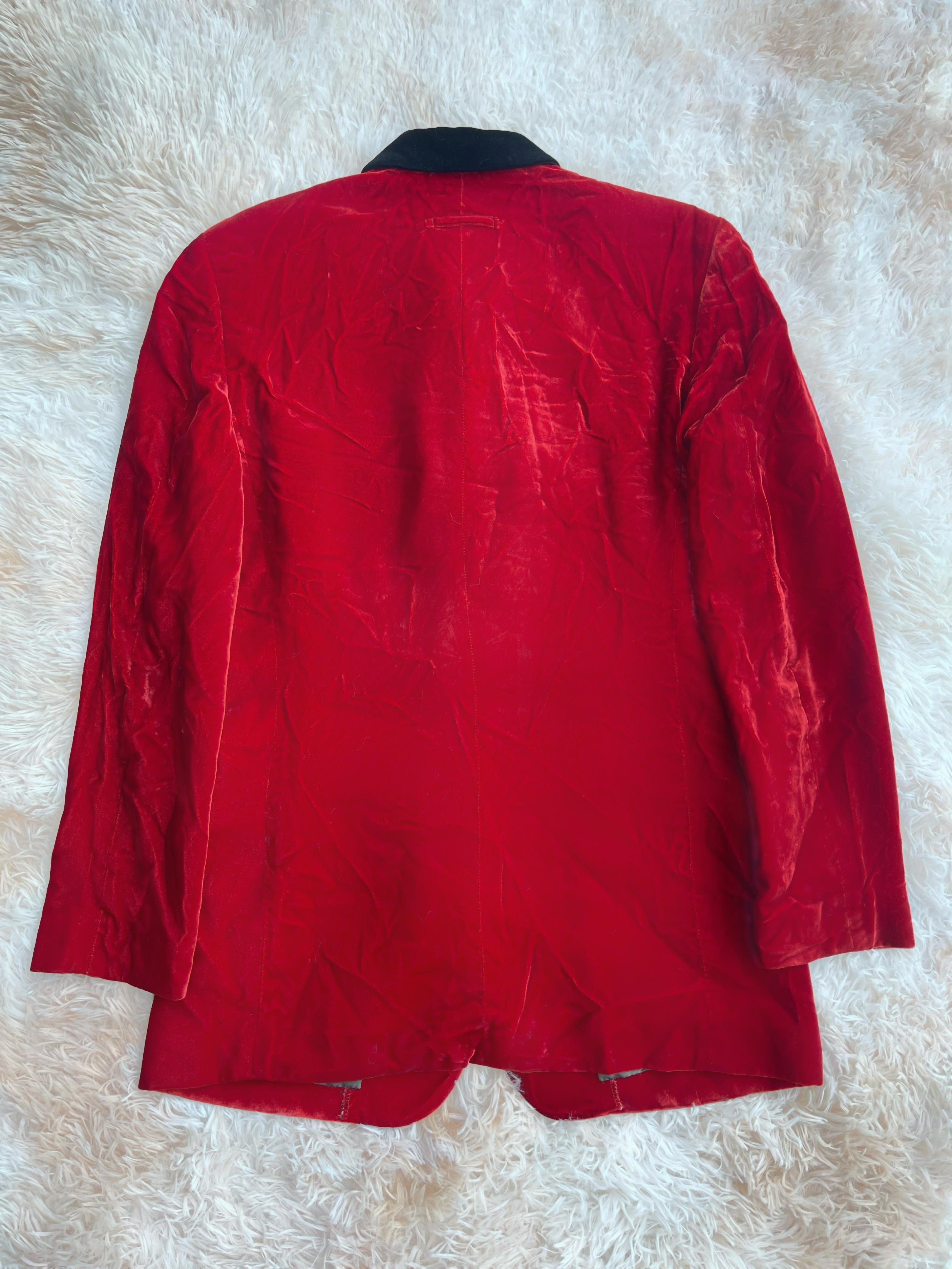 Jean Paul Gaultier Homme 1990's Velvet Blazer in Red In Good Condition For Sale In Tương Mai Ward, Hoang Mai District
