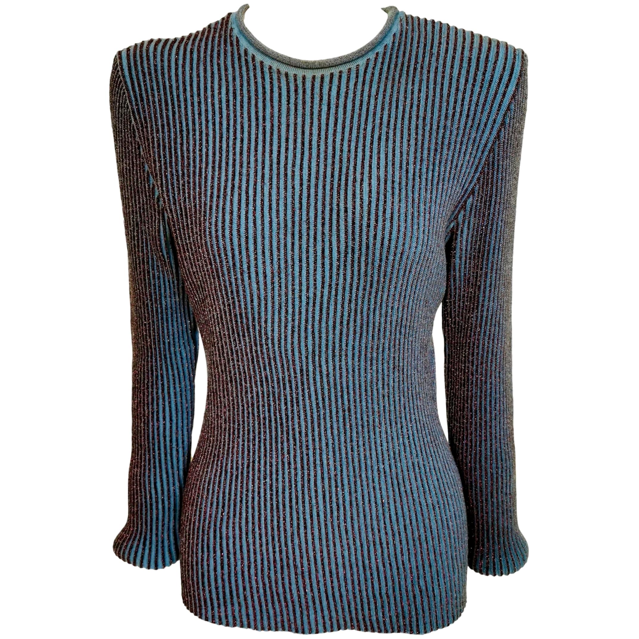 Jean Paul Gaultier Homme Label Ribbed Sweater with Lurex  For Sale