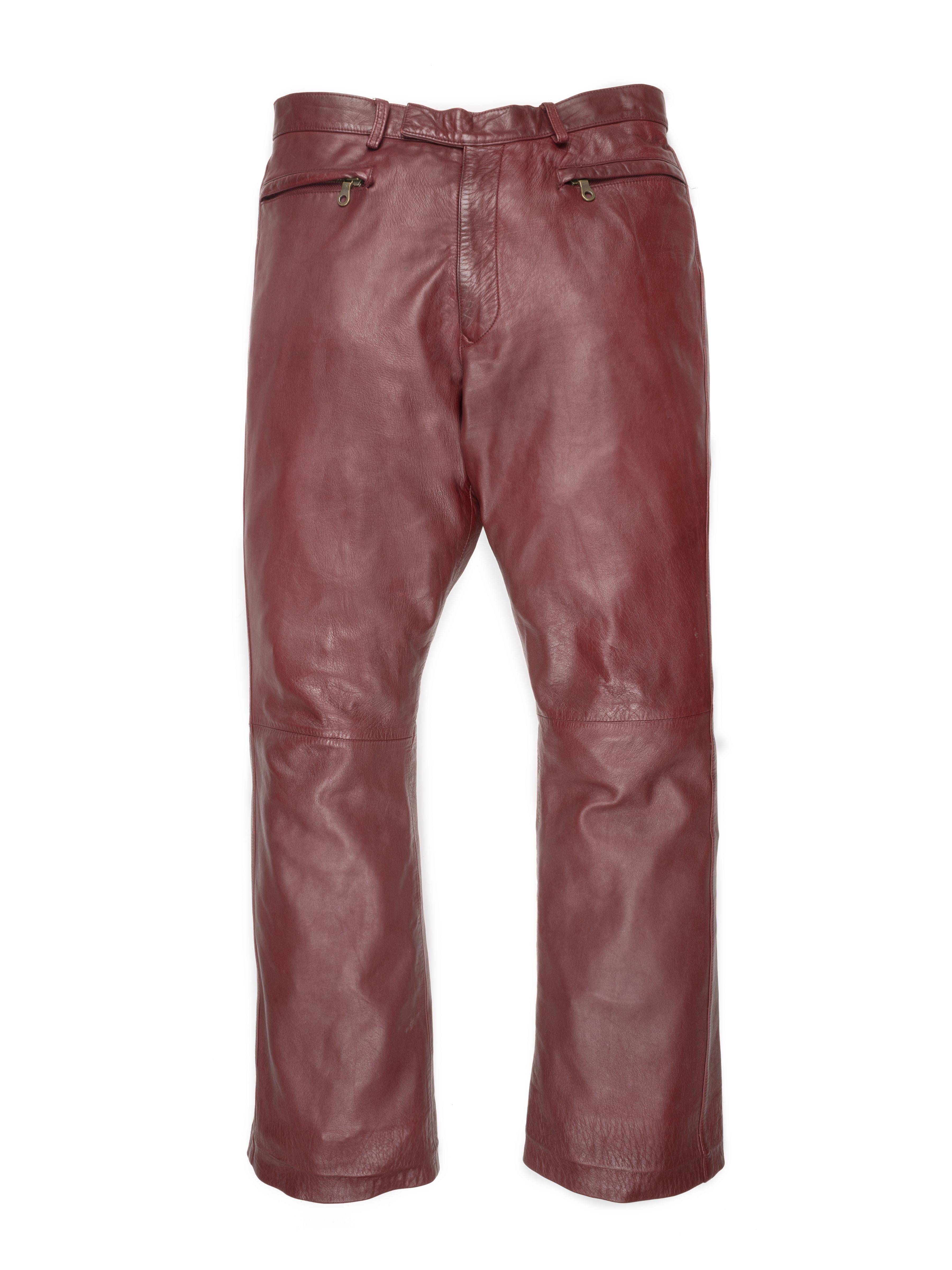 mens red leather pants