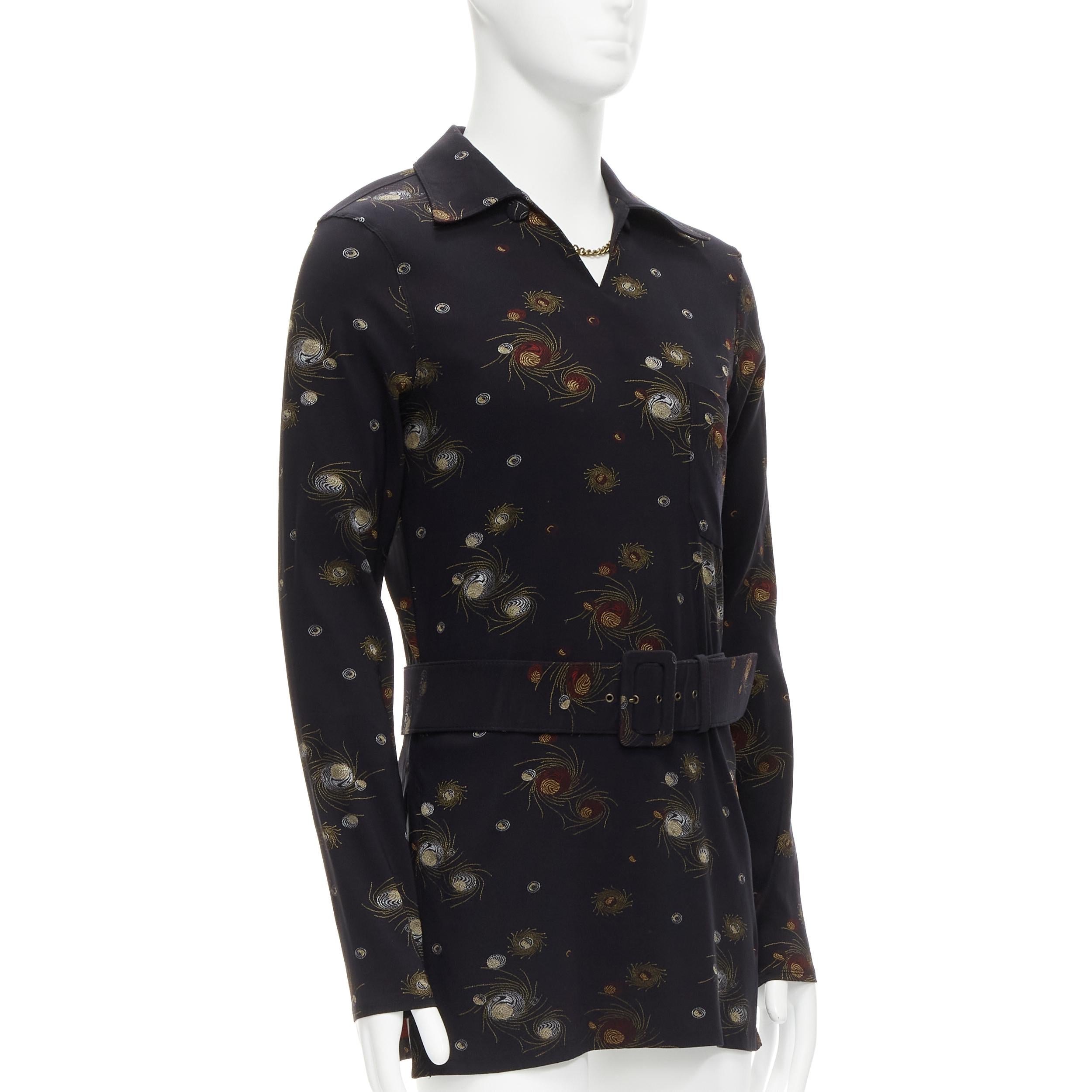 Black JEAN PAUL GAULTIER Homme Vintage black swirl brocade belted tunic top IT48 M For Sale