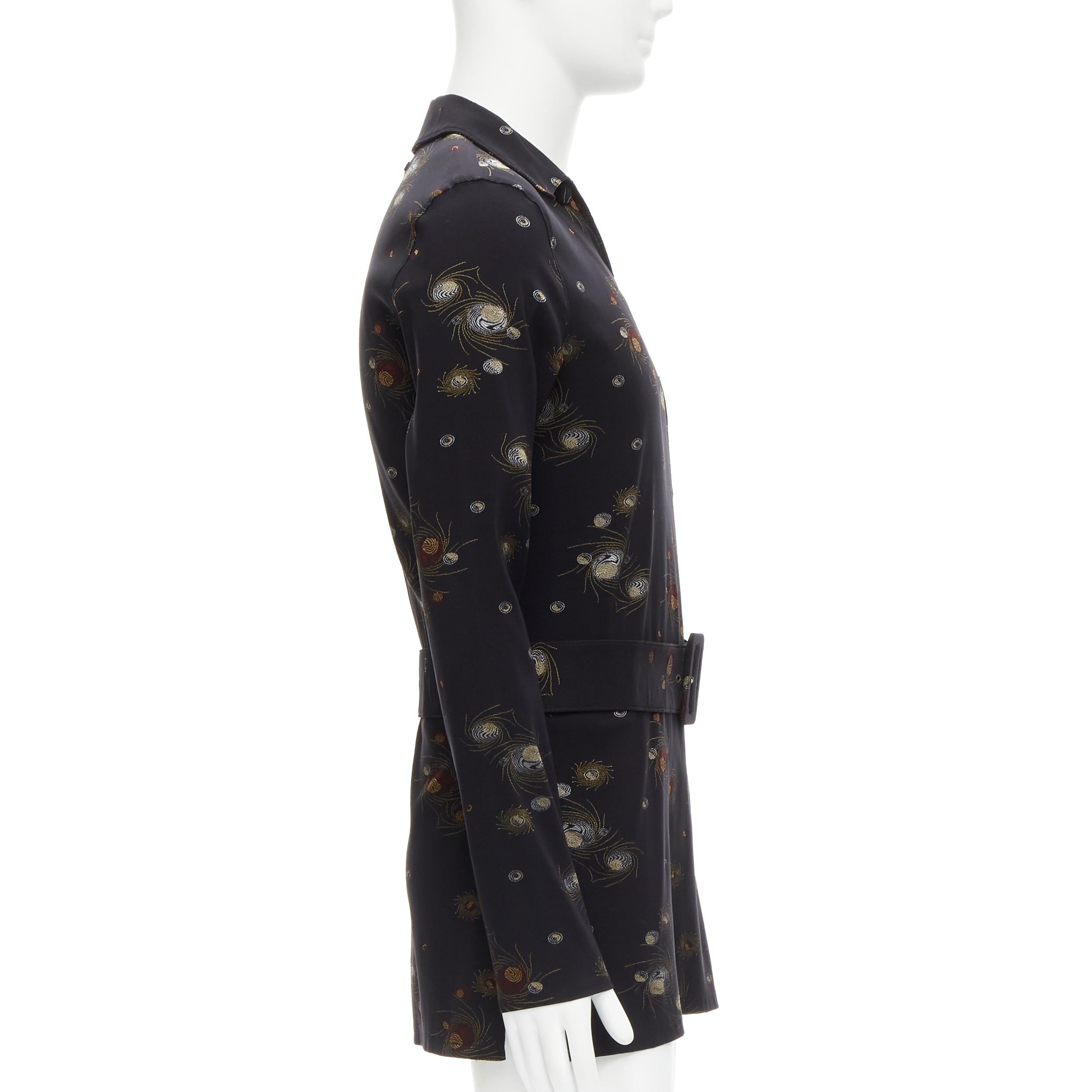 JEAN PAUL GAULTIER Homme Vintage black swirl brocade belted tunic top IT48 M In Good Condition For Sale In Hong Kong, NT