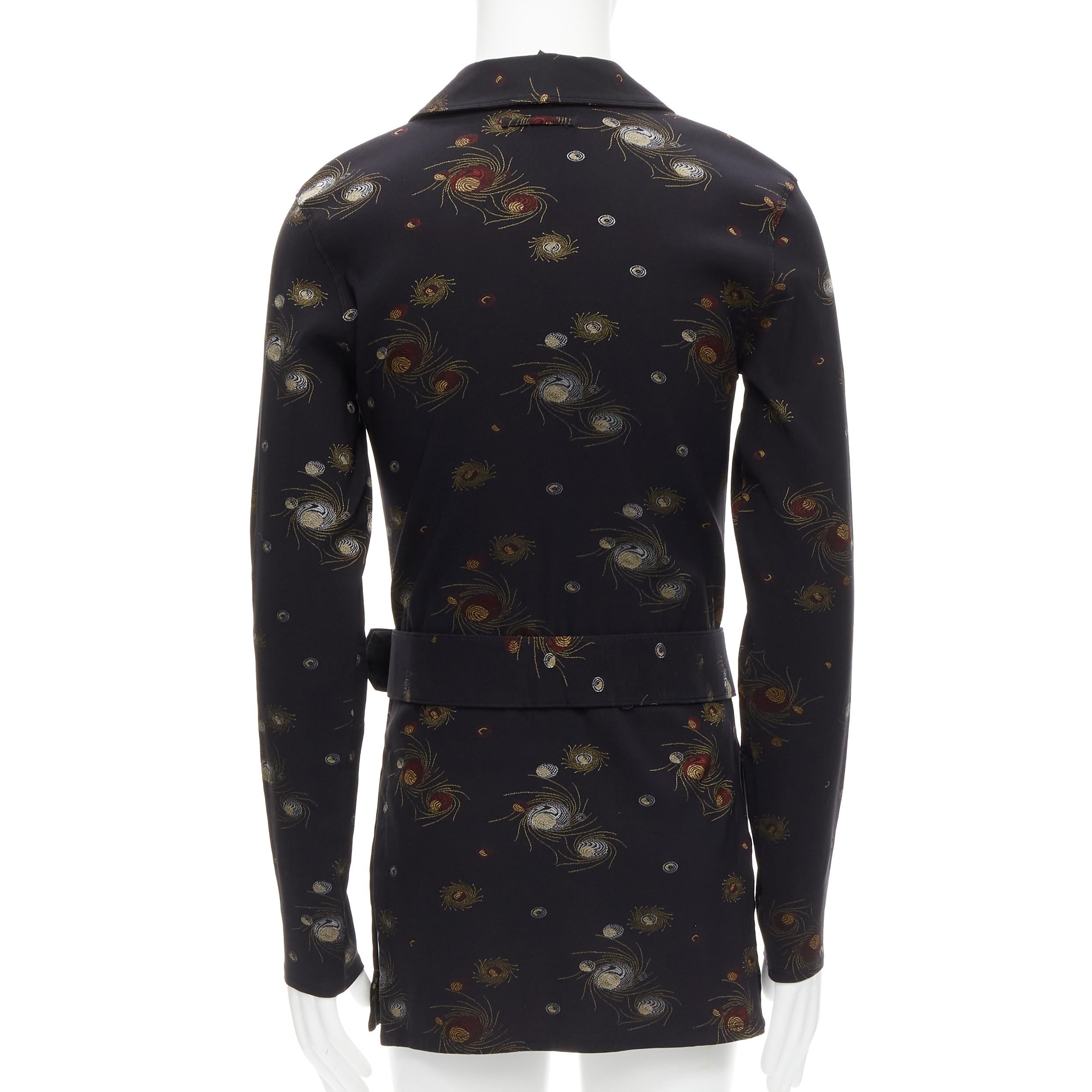 Men's JEAN PAUL GAULTIER Homme Vintage black swirl brocade belted tunic top IT48 M For Sale