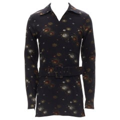 Jean-Paul Gaultier - Haut tunique à ceinture en brocart tourbillonnant noir, vintage, pour homme, taille IT 48