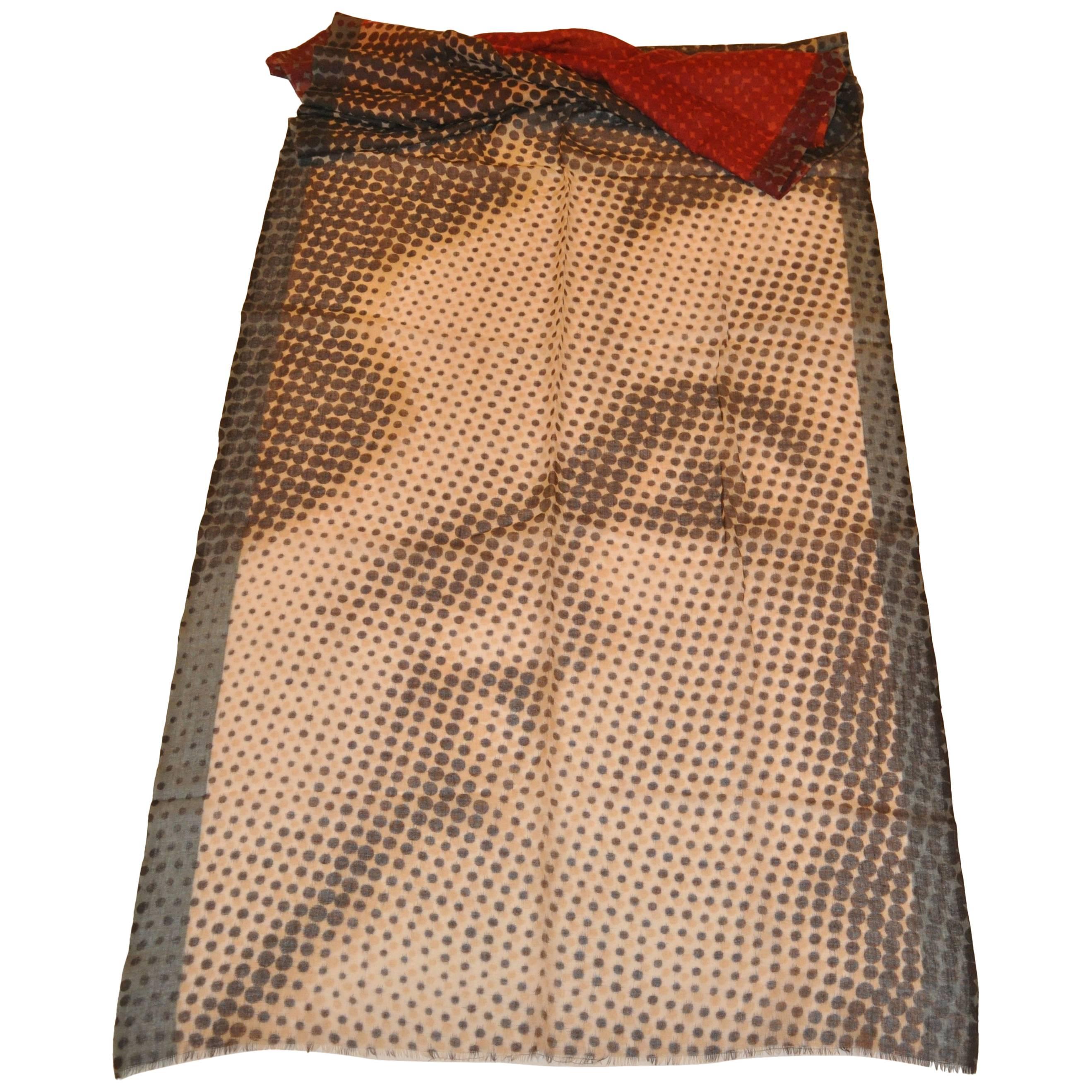 Jean Paul Gaultier Huge Wool Challis 
Silk "Lovers
 Kiss" with Fringe Scarf