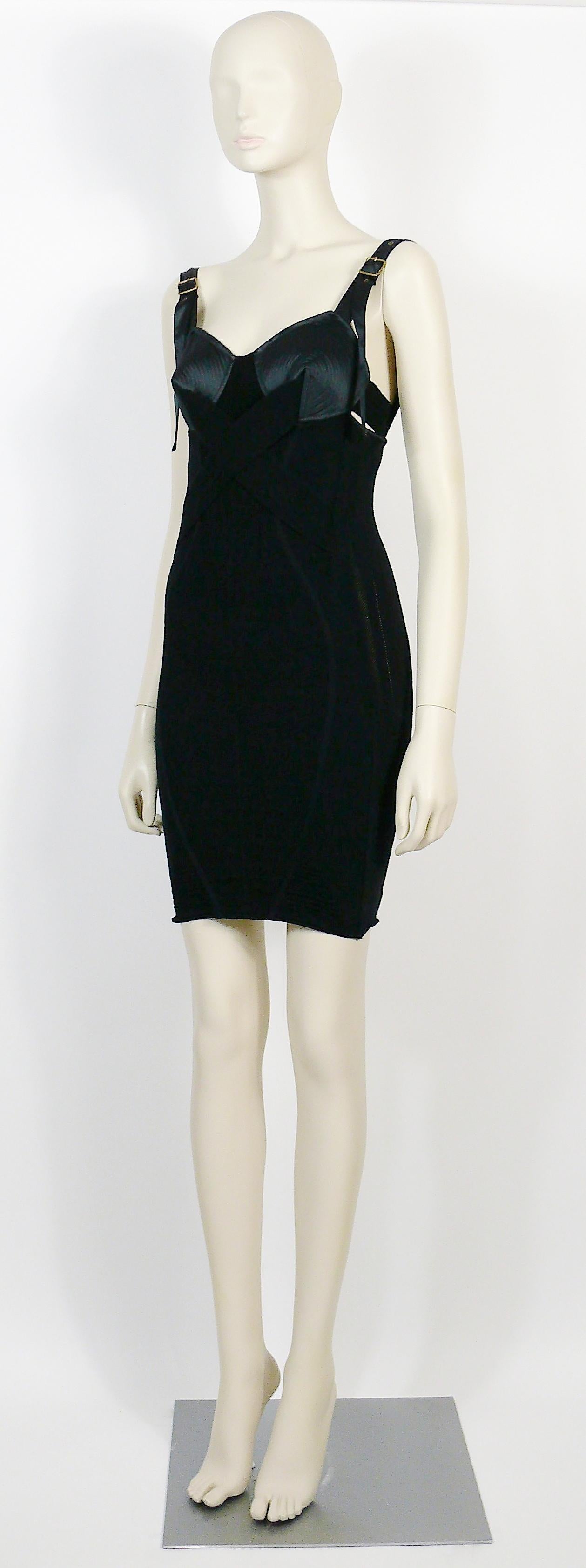 Jean Paul Gaultier Iconic Black Bondage Cone Bra Mini Bodycon Dress Size S In Excellent Condition For Sale In Nice, FR