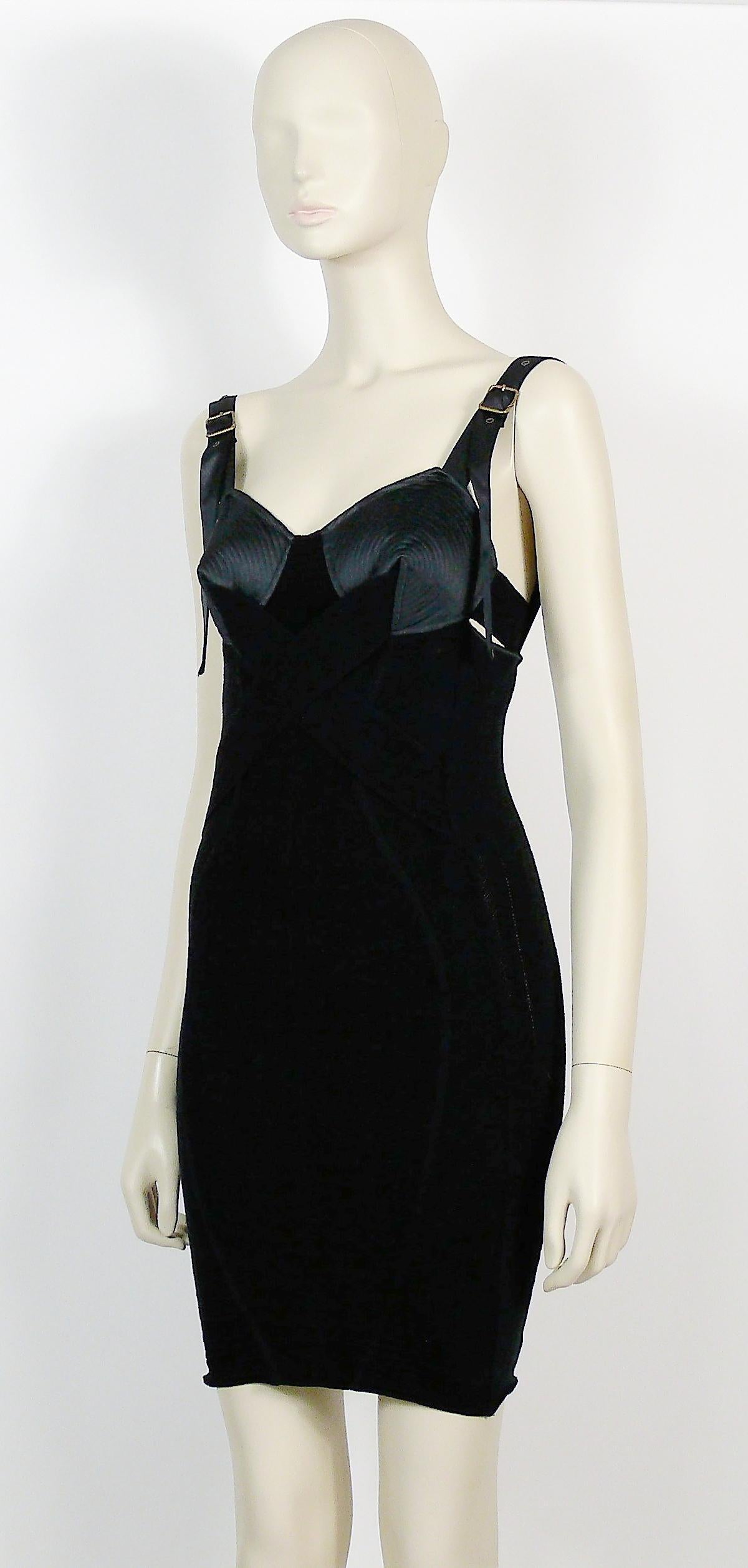 Women's Jean Paul Gaultier Iconic Black Bondage Cone Bra Mini Bodycon Dress Size S For Sale