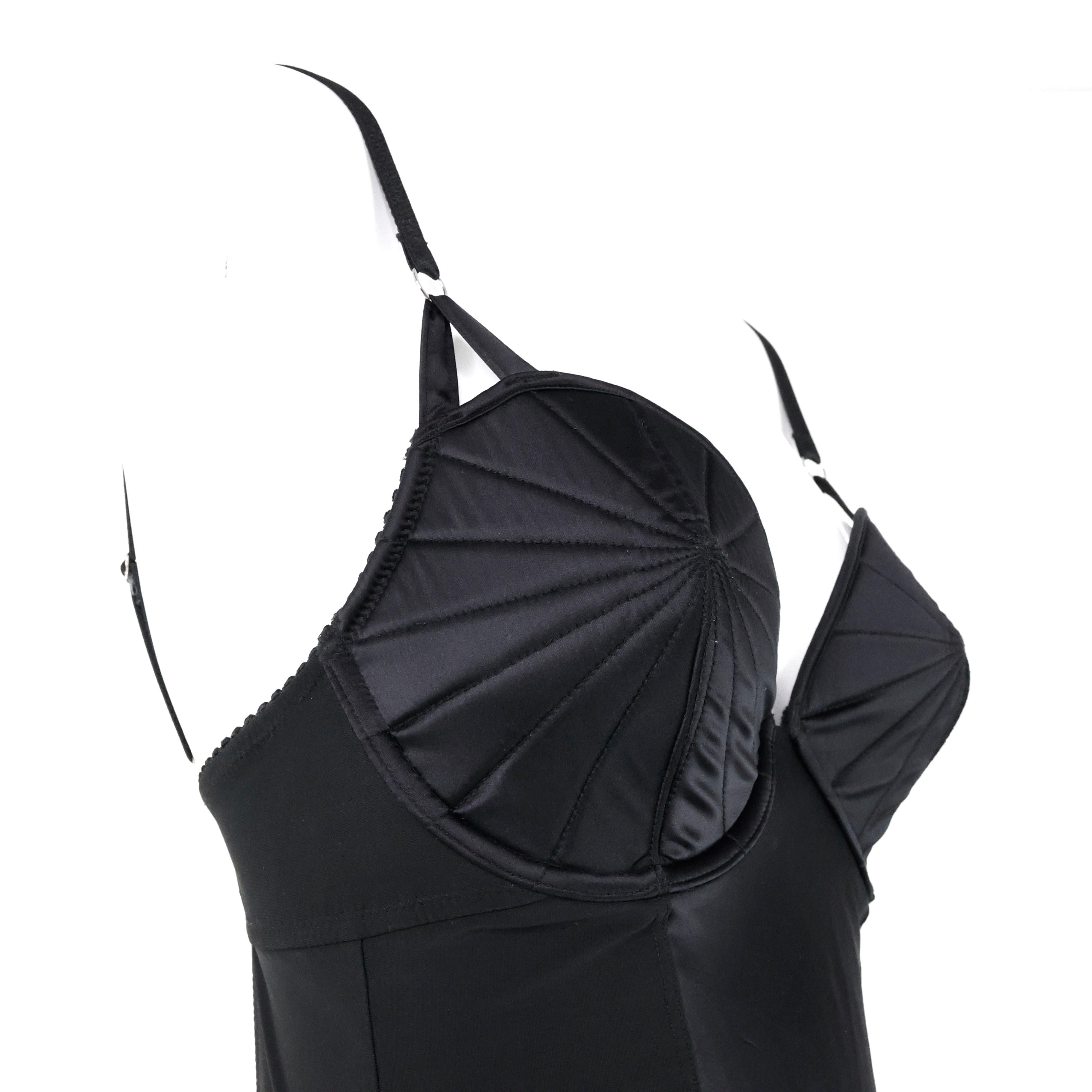 Jean Paul Gaultier Iconic black satin bodysuit, iconic bra style created for Madonna for her Blonde Ambition tour in the 90s. Size 75C (EU)

Condition:
Excellent.