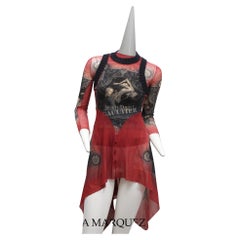 JEAN PAUL GAULTIER, Iconic "S&M" Tattoo Print Stretch Mesh and Knit Dress, 1995