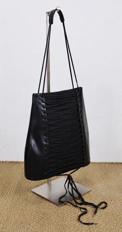 JEAN PAUL GAULTIER Iconic Vintage Black Leather Corset Shoulder Bag