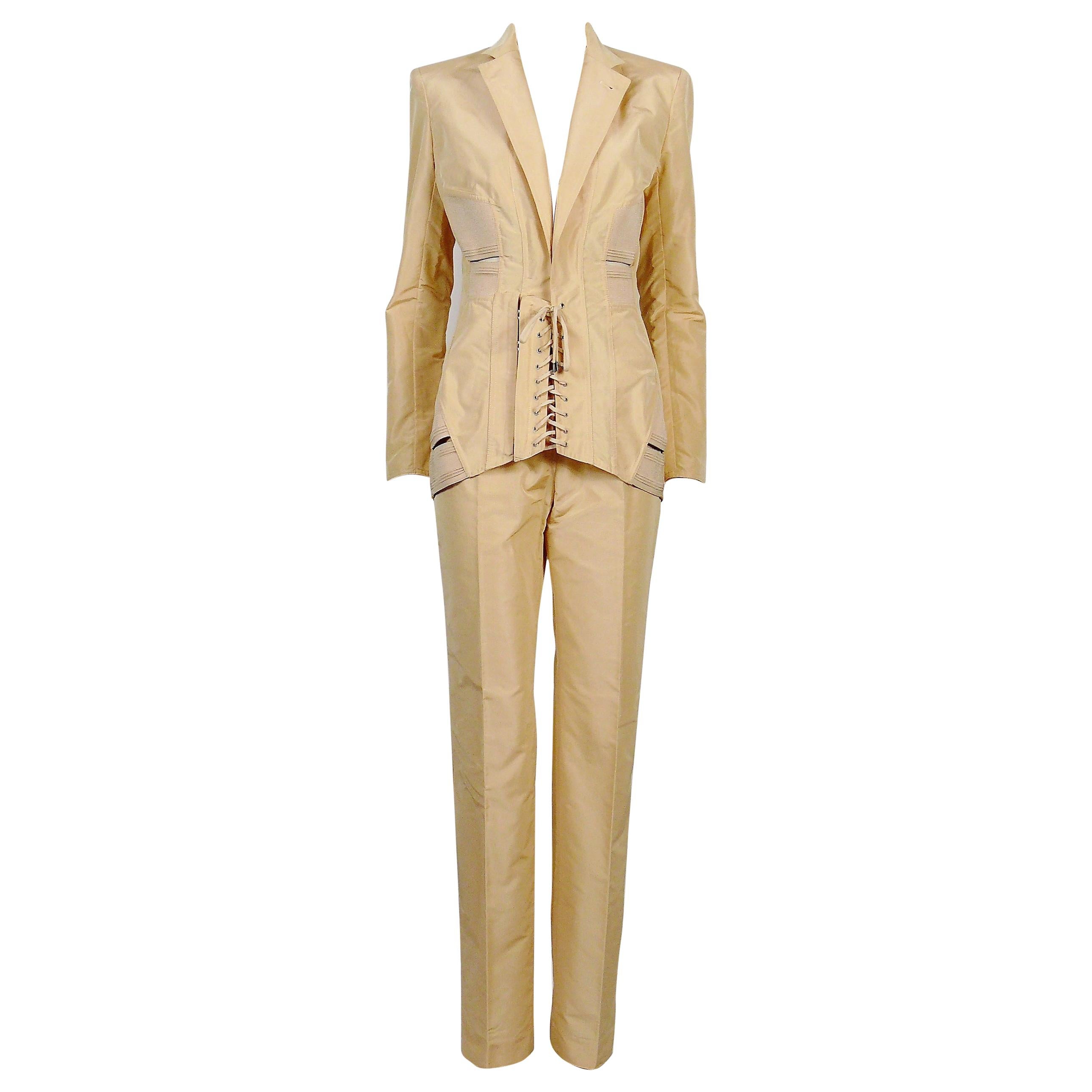 Jean Paul Gaultier Iconic Vintage Peach Corset-Inspired Pant Suit USA Size 6