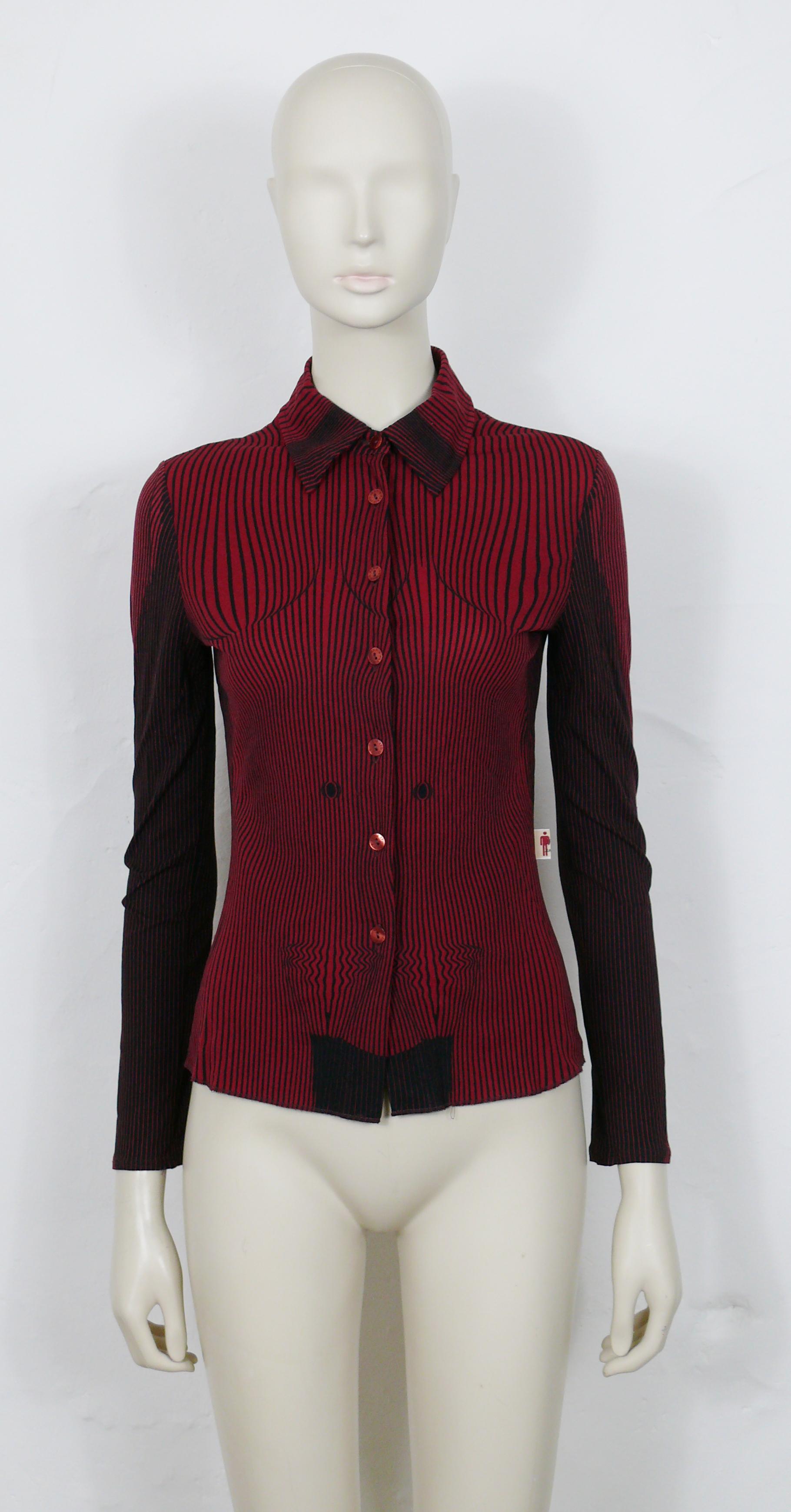Jean Paul Gaultier Iconic Vintage Red Black Op Art Nude Torso Shirt In Good Condition For Sale In Nice, FR