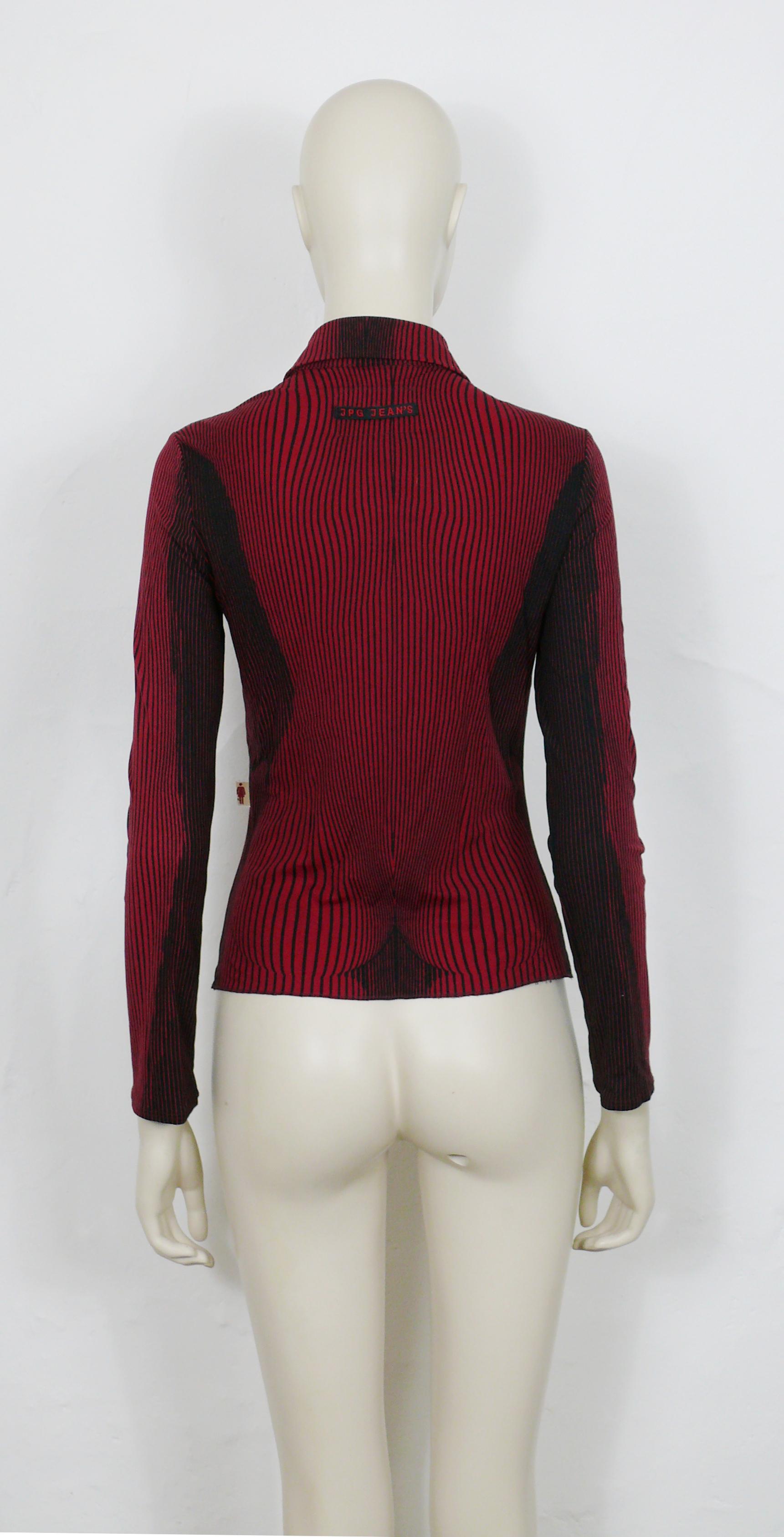 Jean Paul Gaultier Iconic Vintage Red Black Op Art Nude Torso Shirt For Sale 1