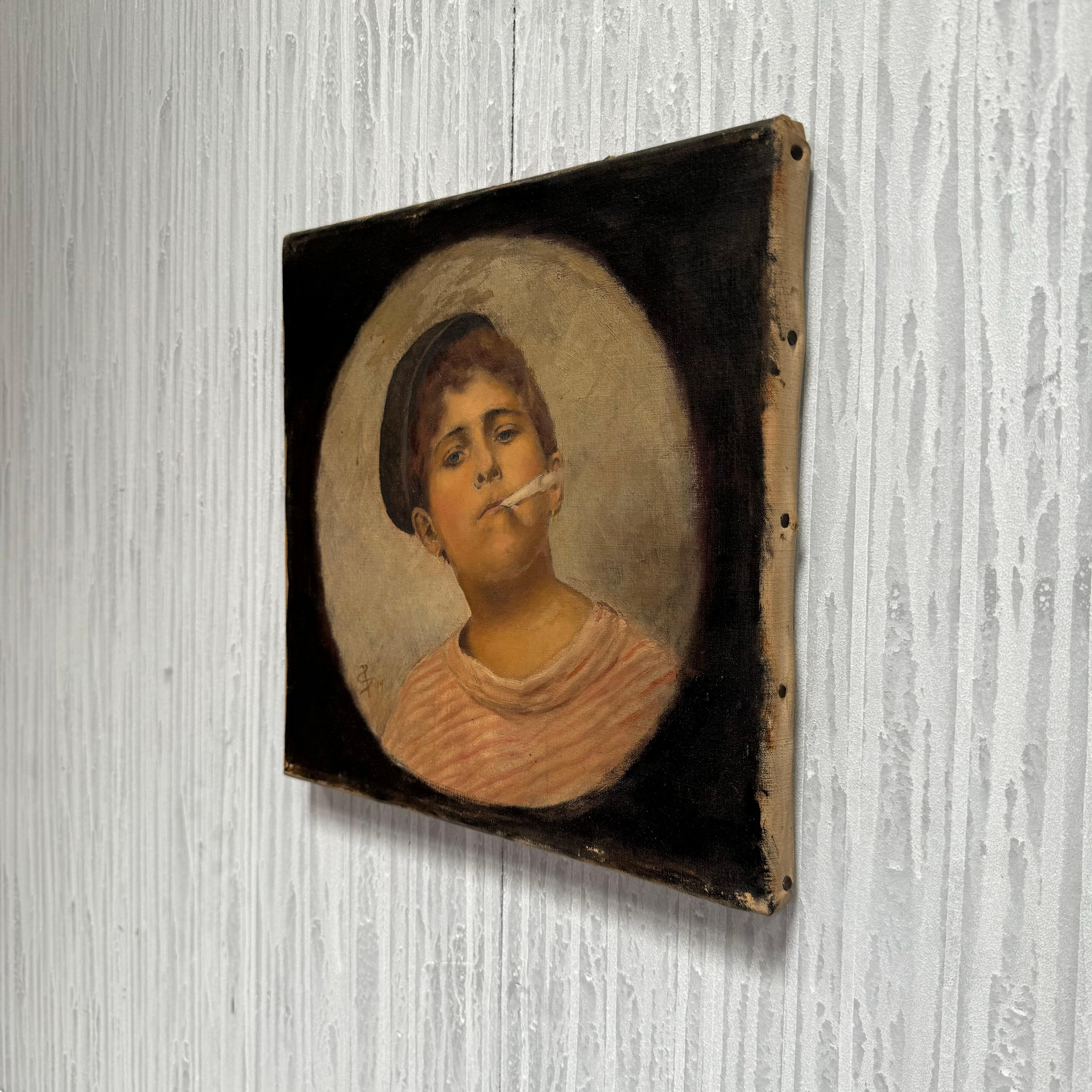 20th Century Jean Paul Gaultier Inspired Portrait Painting For Sale