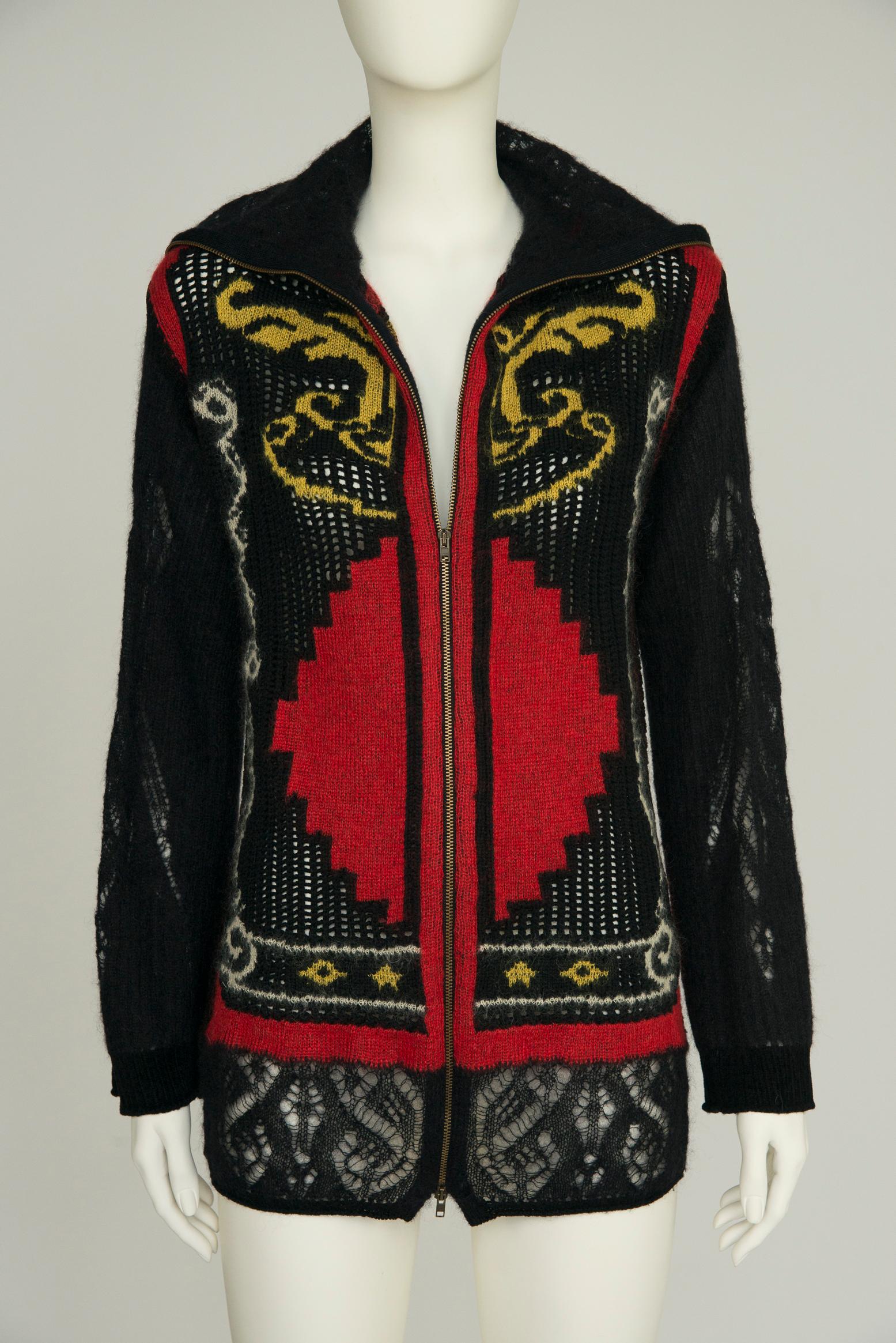 Jean Paul Gaultier Intarsia Crochet- Knitted Wool Sweater Cardigan, F/W2007 In Good Condition In Geneva, CH