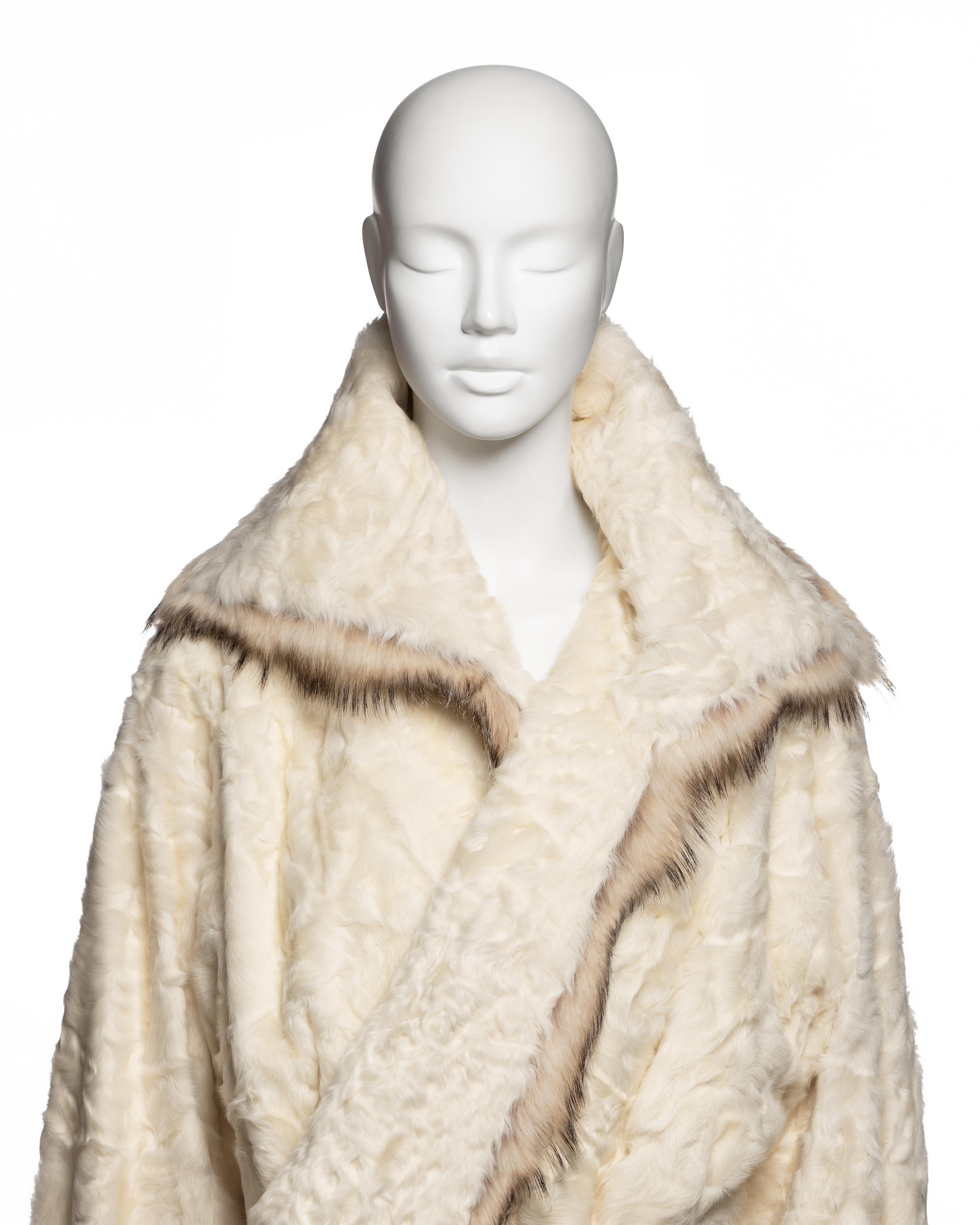 Beige Jean Paul Gaultier Ivory Astrakhan Wrap Jacket with Contrast Fur Trim, FW 2005 For Sale