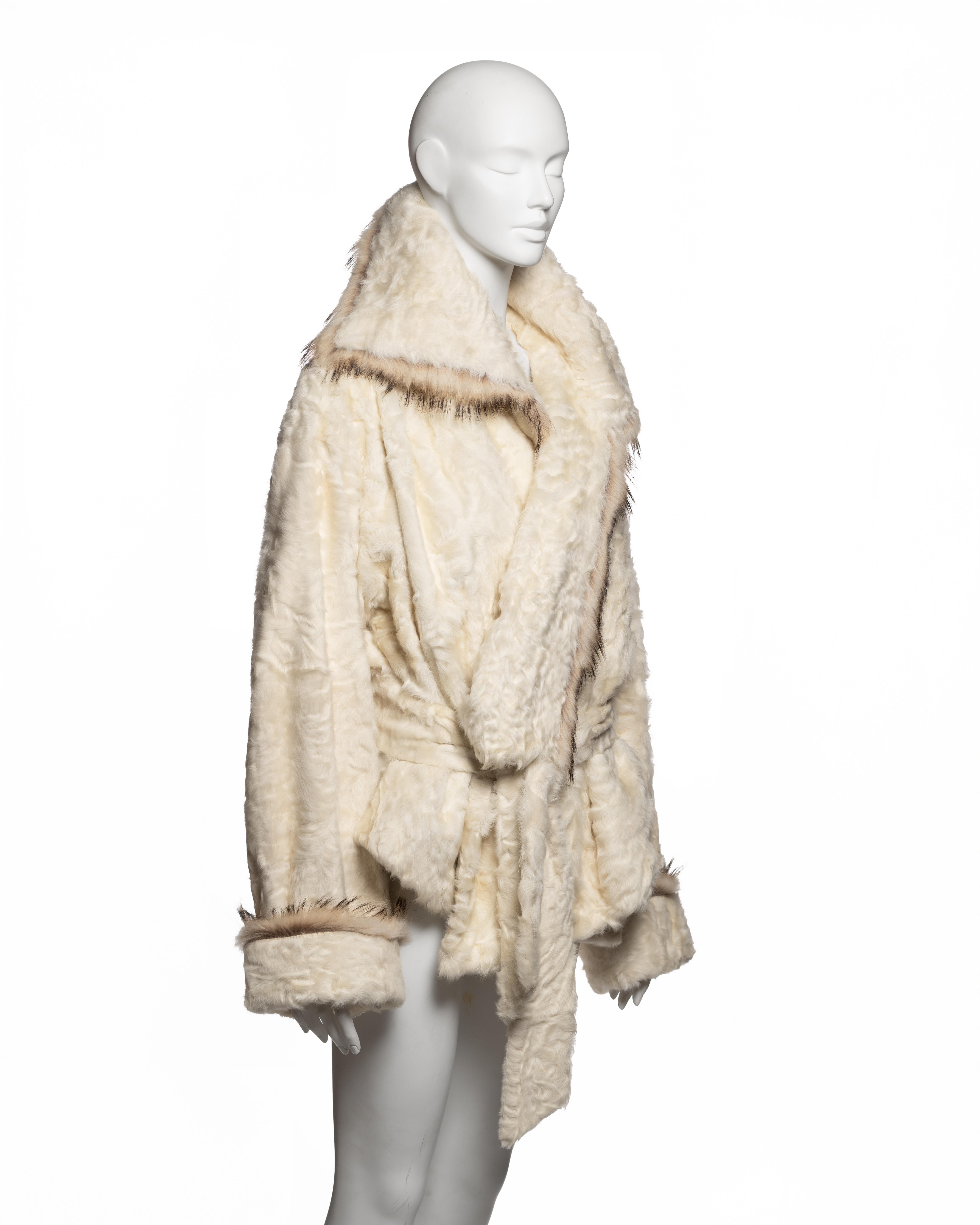 Jean Paul Gaultier Ivory Astrakhan Wrap Jacket with Contrast Fur Trim, FW 2005 In Excellent Condition For Sale In London, GB