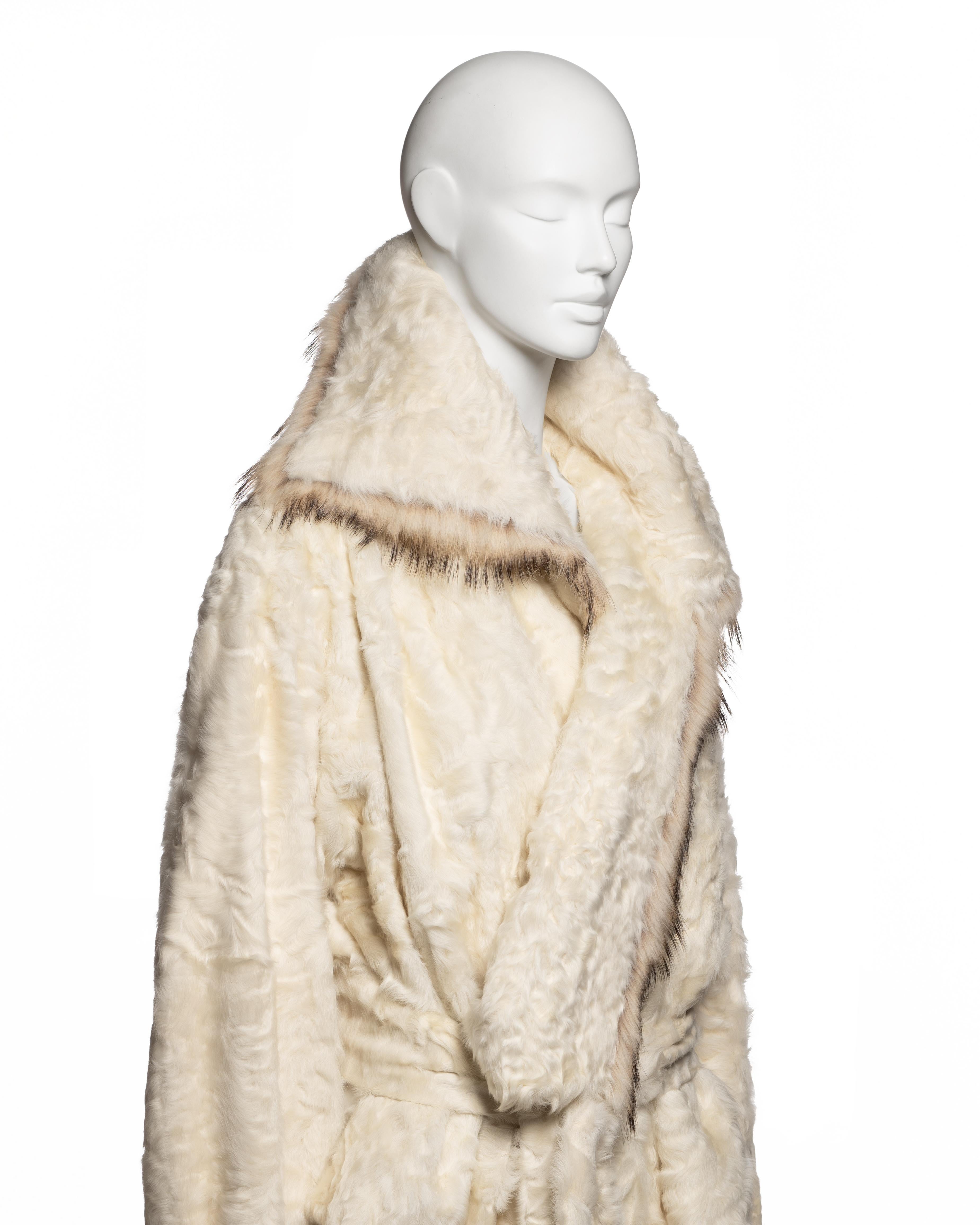 Women's Jean Paul Gaultier Ivory Astrakhan Wrap Jacket with Contrast Fur Trim, FW 2005 For Sale