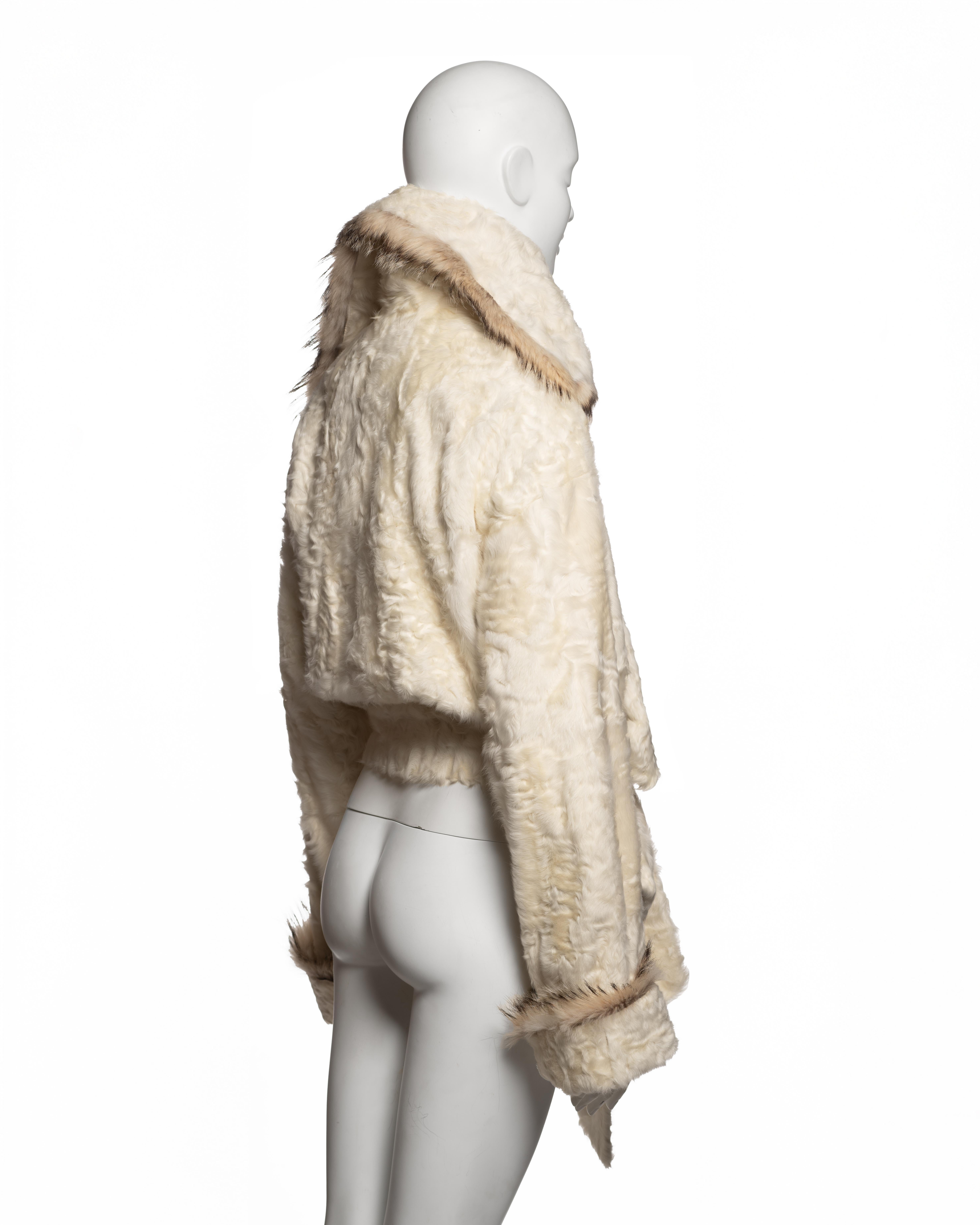 Jean Paul Gaultier Ivory Astrakhan Wrap Jacket with Contrast Fur Trim, FW 2005 For Sale 1