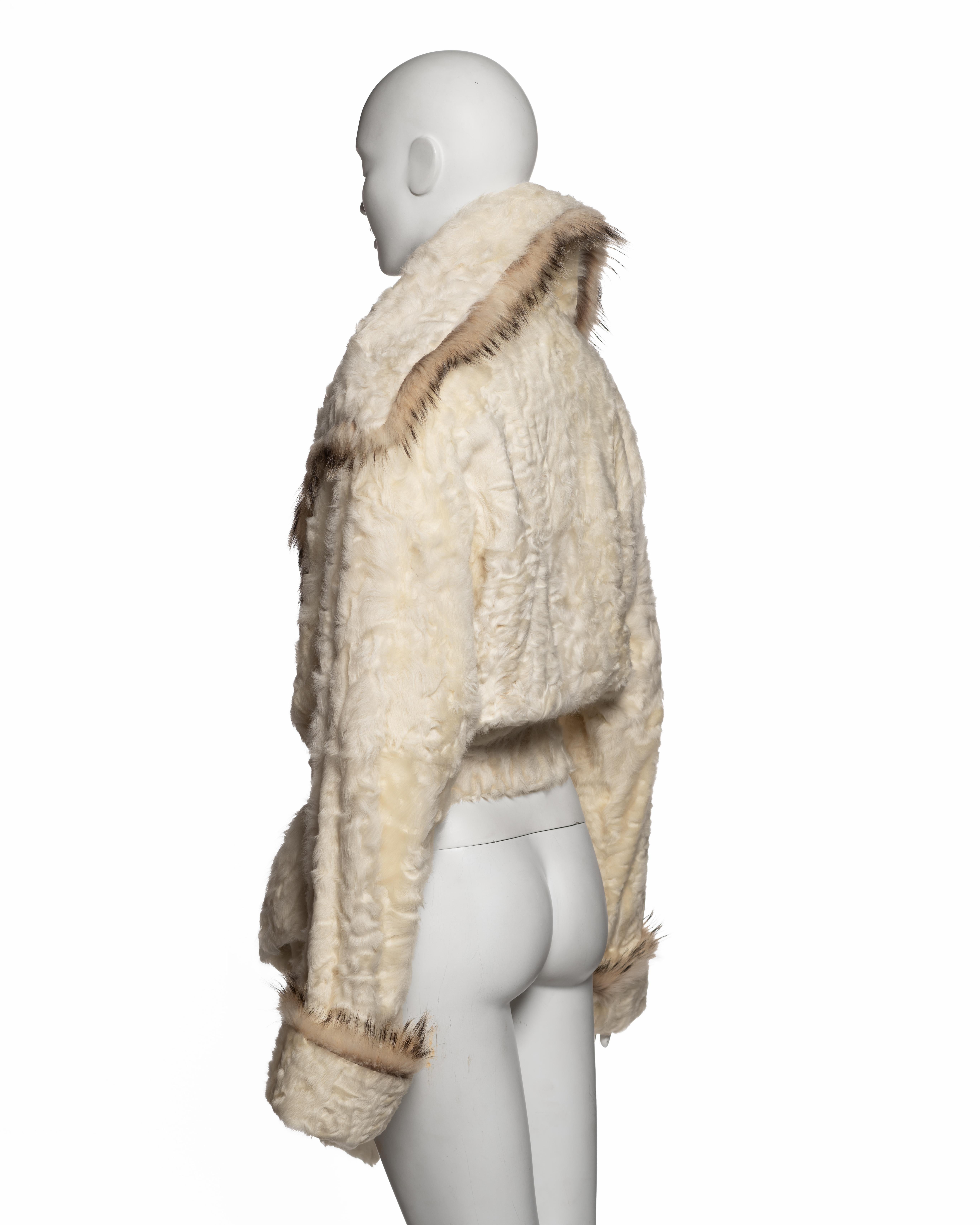 Jean Paul Gaultier Ivory Astrakhan Wrap Jacket with Contrast Fur Trim, FW 2005 For Sale 3