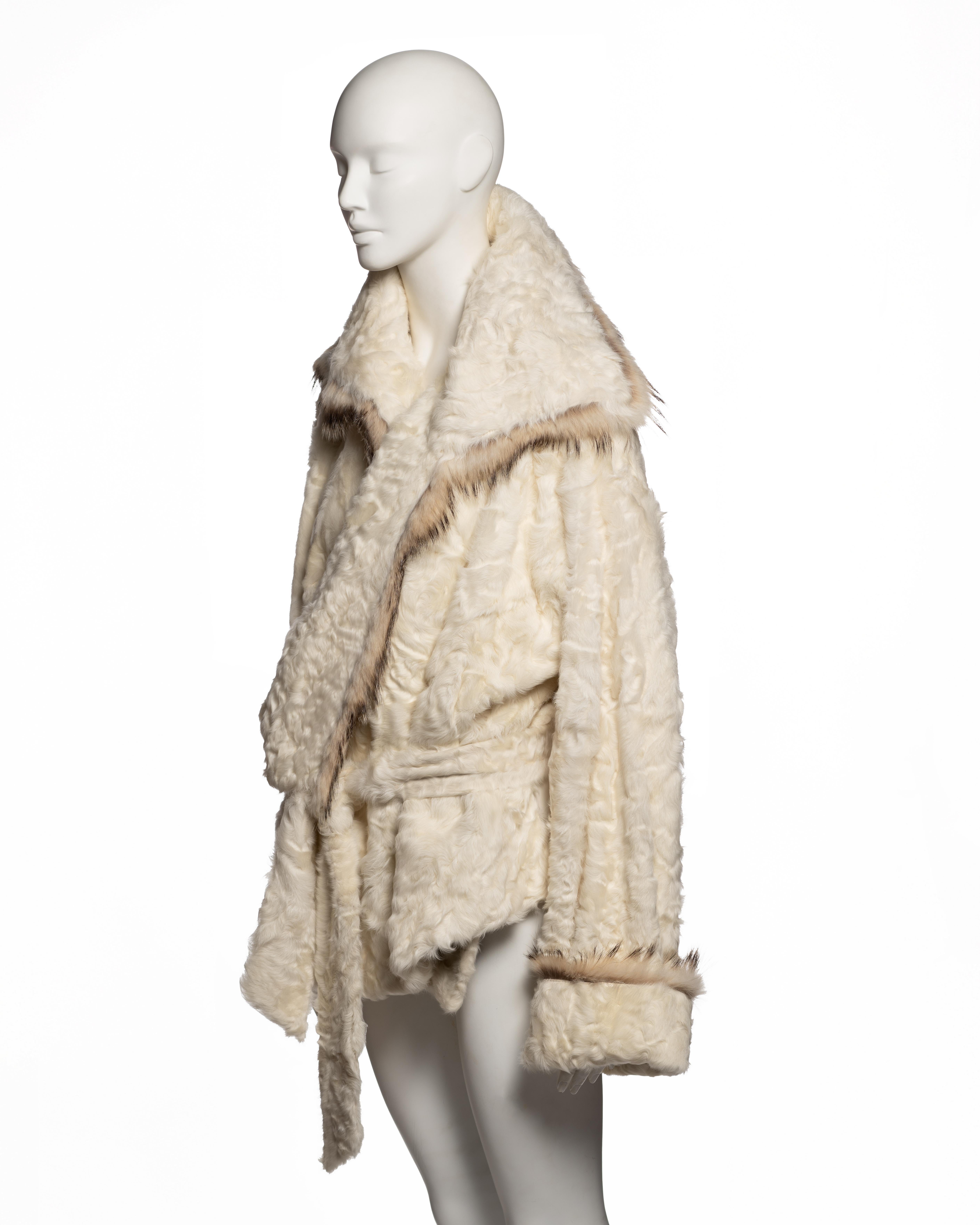 Jean Paul Gaultier Ivory Astrakhan Wrap Jacket with Contrast Fur Trim, FW 2005 For Sale 4