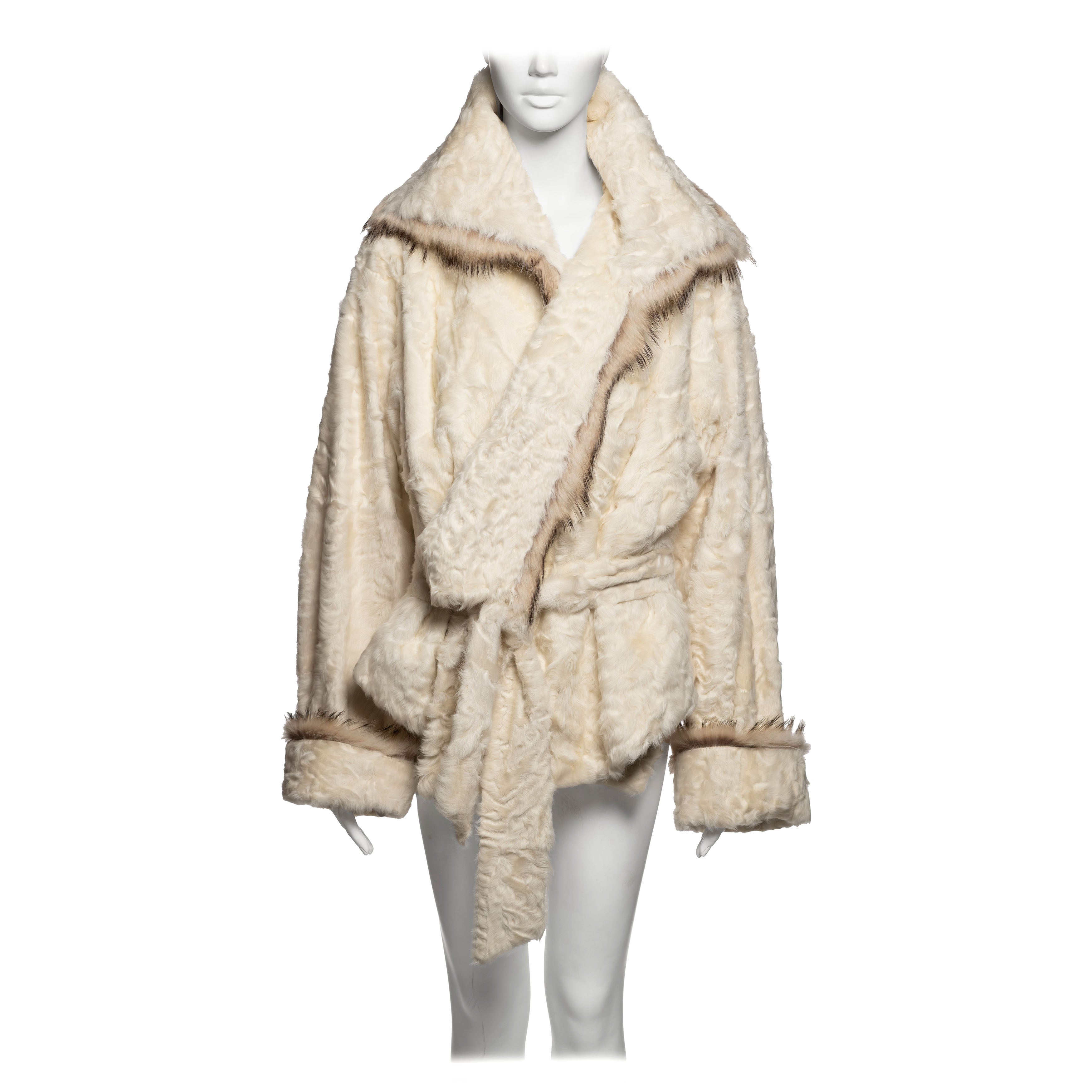 Jean Paul Gaultier Ivory Astrakhan Wrap Jacket with Contrast Fur Trim, FW 2005