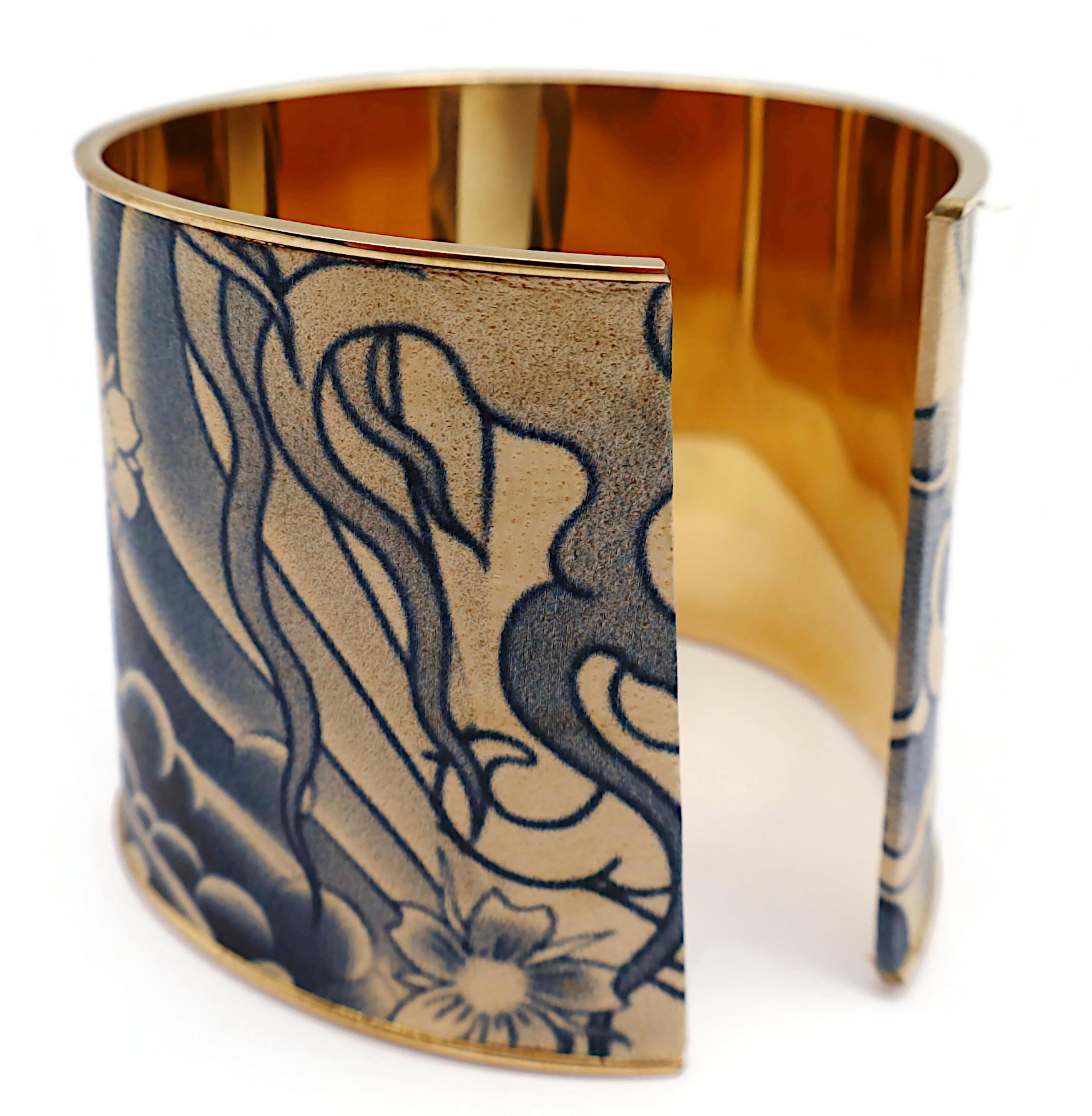 JEAN PAUL GAULTIER Japanese Dragon Tattoo Print Cuff Bracelet 7