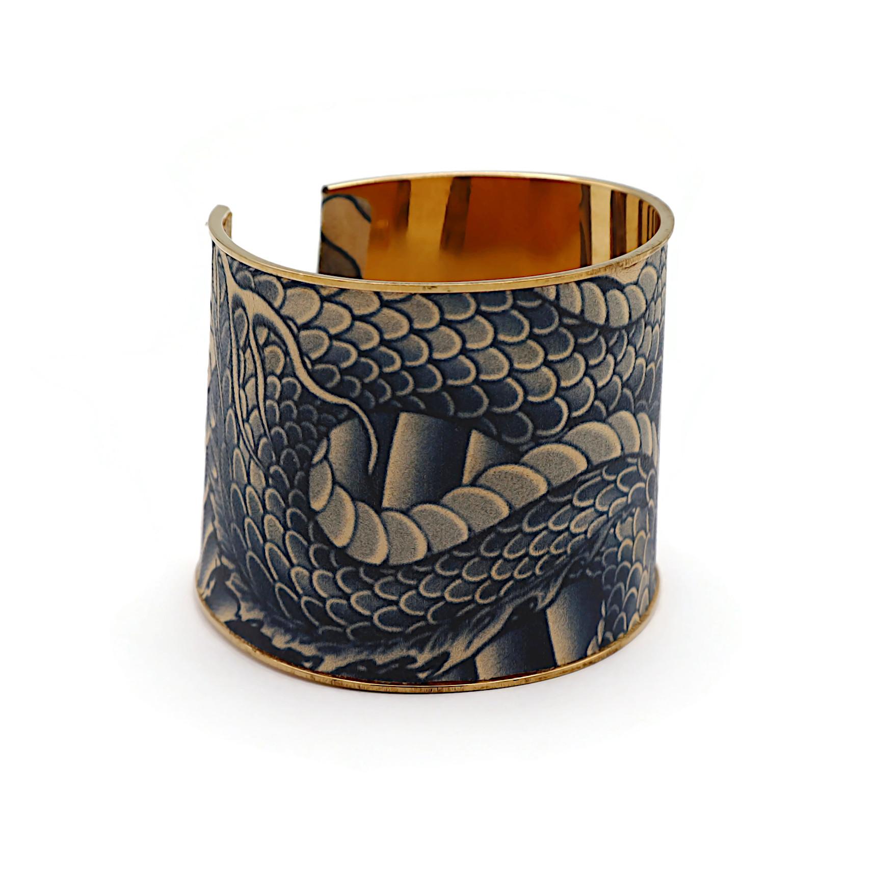 JEAN PAUL GAULTIER Japanese Dragon Tattoo Print Cuff Bracelet In Good Condition In Nice, FR
