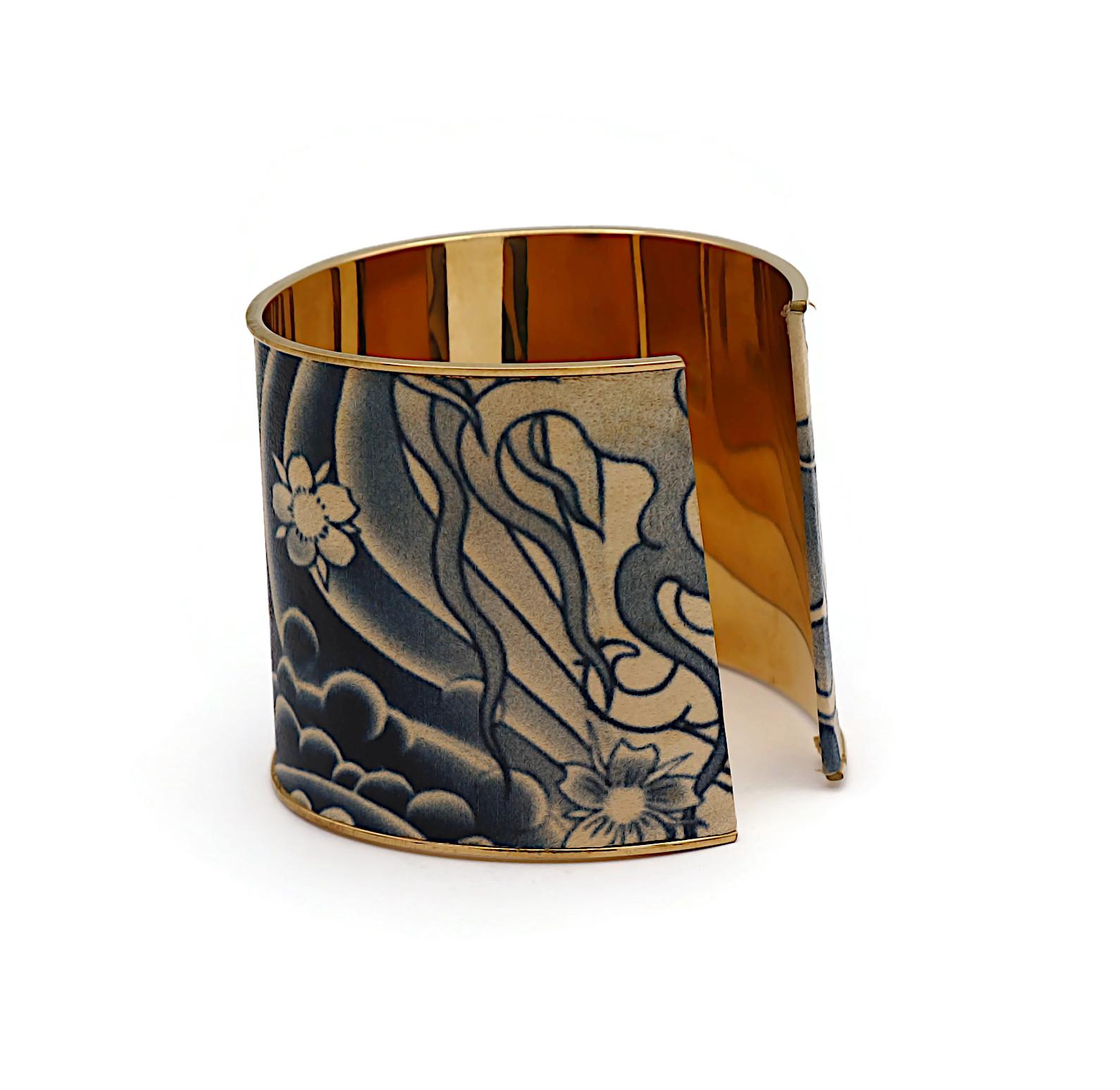 JEAN PAUL GAULTIER Japanese Dragon Tattoo Print Cuff Bracelet 1