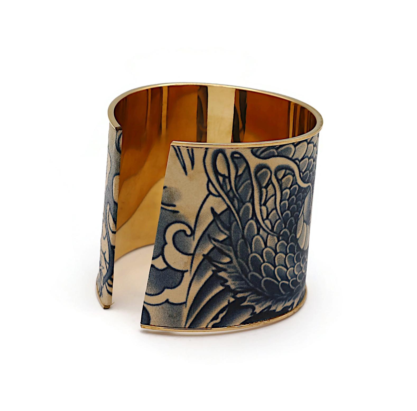 JEAN PAUL GAULTIER Japanese Dragon Tattoo Print Cuff Bracelet 2