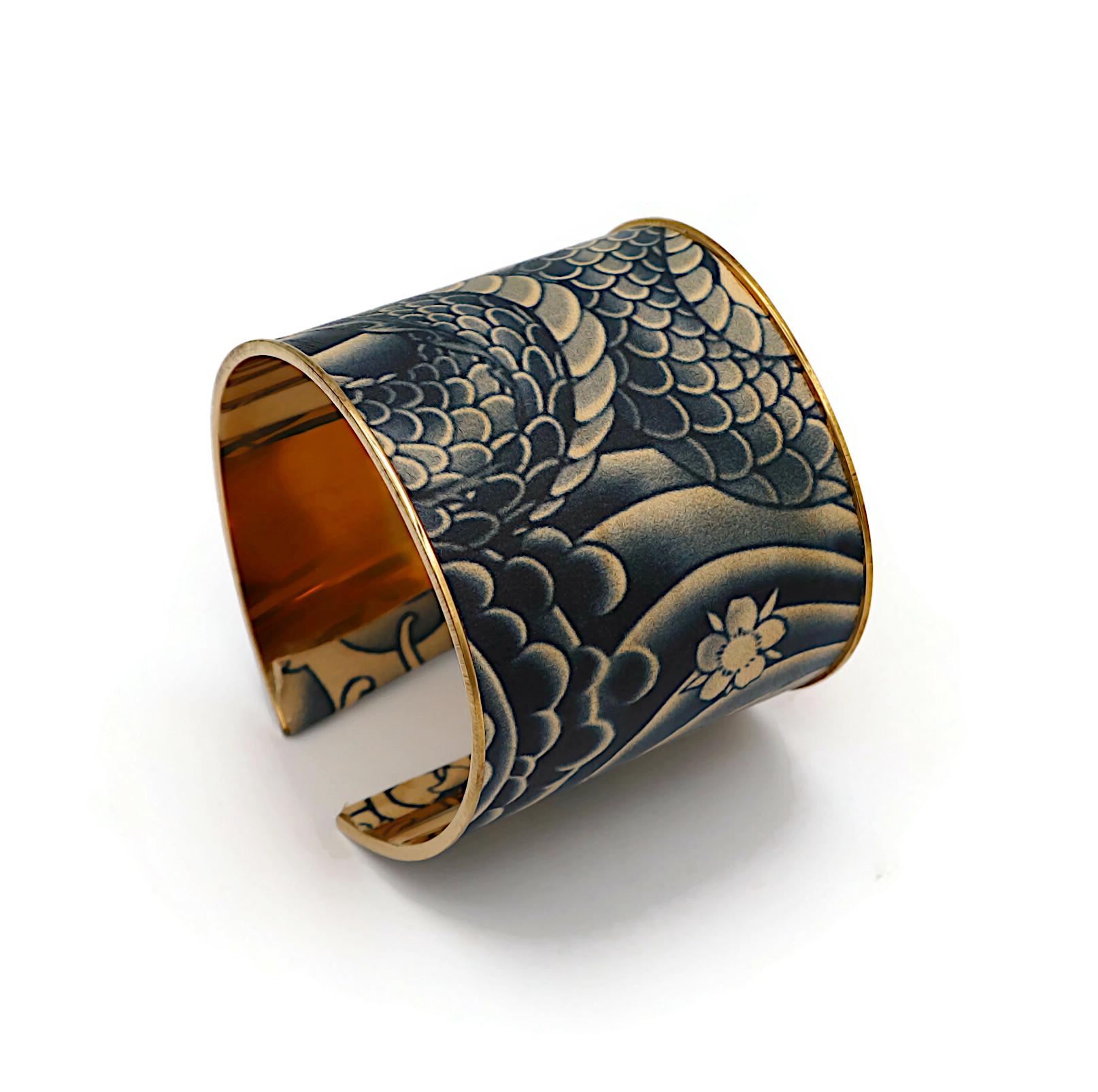 JEAN PAUL GAULTIER Japanese Dragon Tattoo Print Cuff Bracelet 4