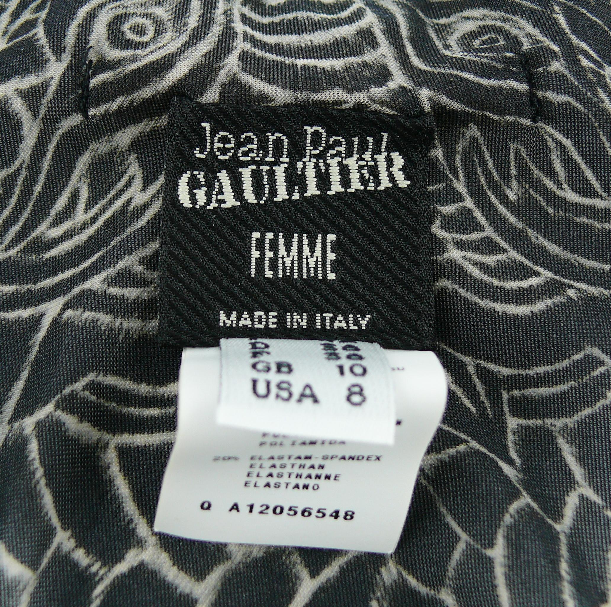 Jean Paul Gaultier Japanese Dragon Tattoo Print Sheer Tank Mini Dress US Size 8 1