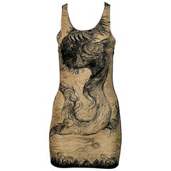 Jean Paul Gaultier Japanese Dragon Tattoo Print Sheer Tank Mini Dress US Size 8