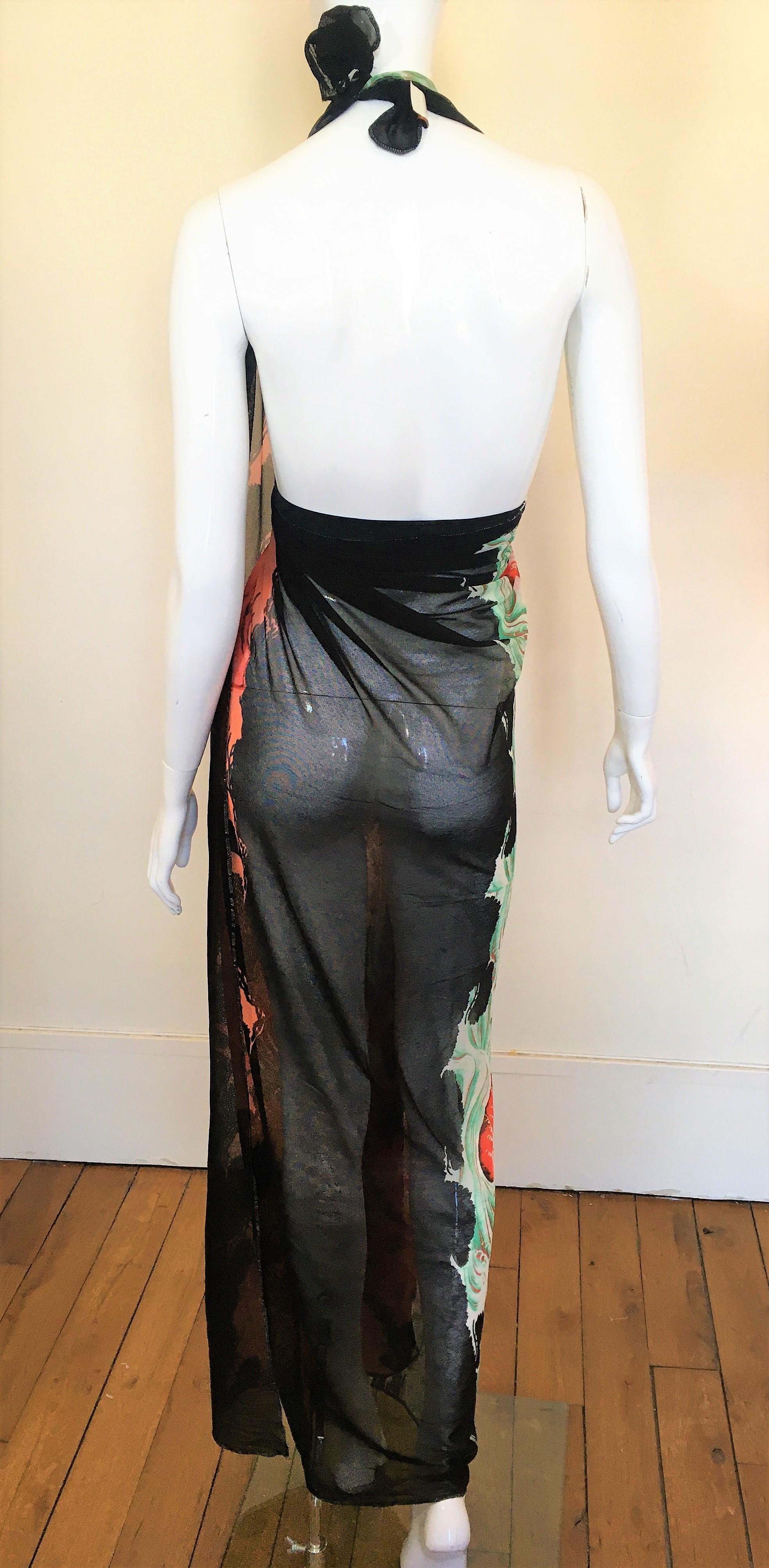Jean Paul Gaultier Japanese Golden Eagle Koi Fish Mesh Beach Pareo Top Dress In Excellent Condition In PARIS, FR