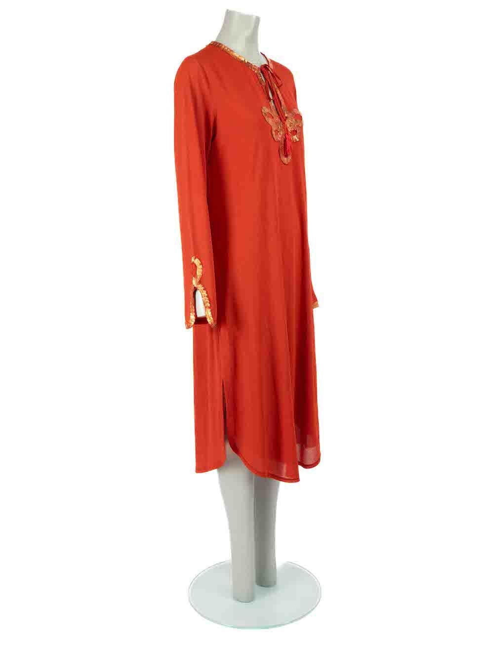CONDITION is Very good. Minimal wear to dress is evident. Minimal wear to the front with light marks to the fabric on this used Jean Paul Gaultier Soleil designer resale item.
  
Details
Burnt orange
Polyester
Beach dress
Metallic trim detail
Neck