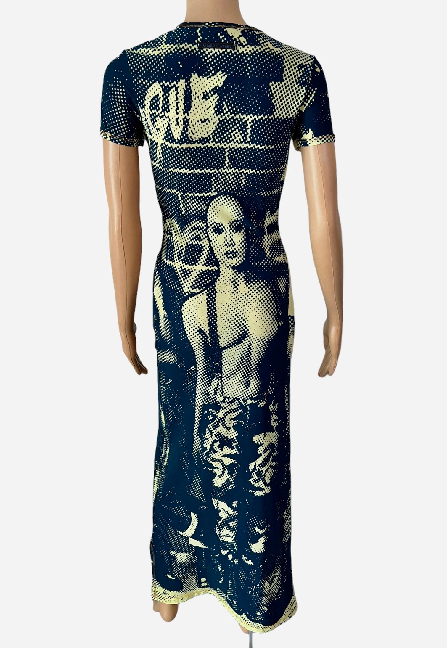 Noir Jean Paul Gaultier - Robe longue en maille moulante « Fight Racism » vintage, automne-hiver 1997