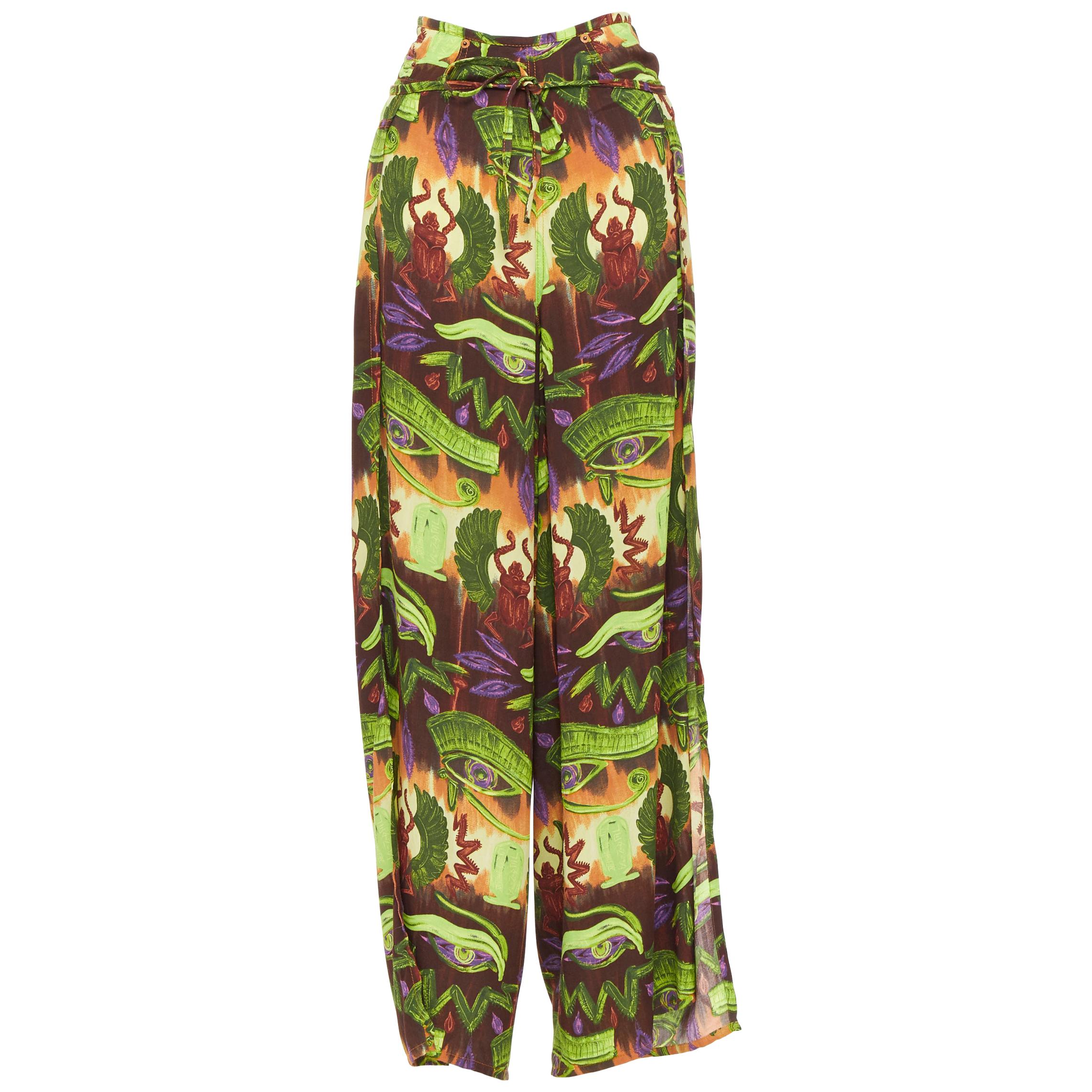 JEAN PAUL GAULTIER JEANS pantalón ancho con estampado egipcio verde morado XS