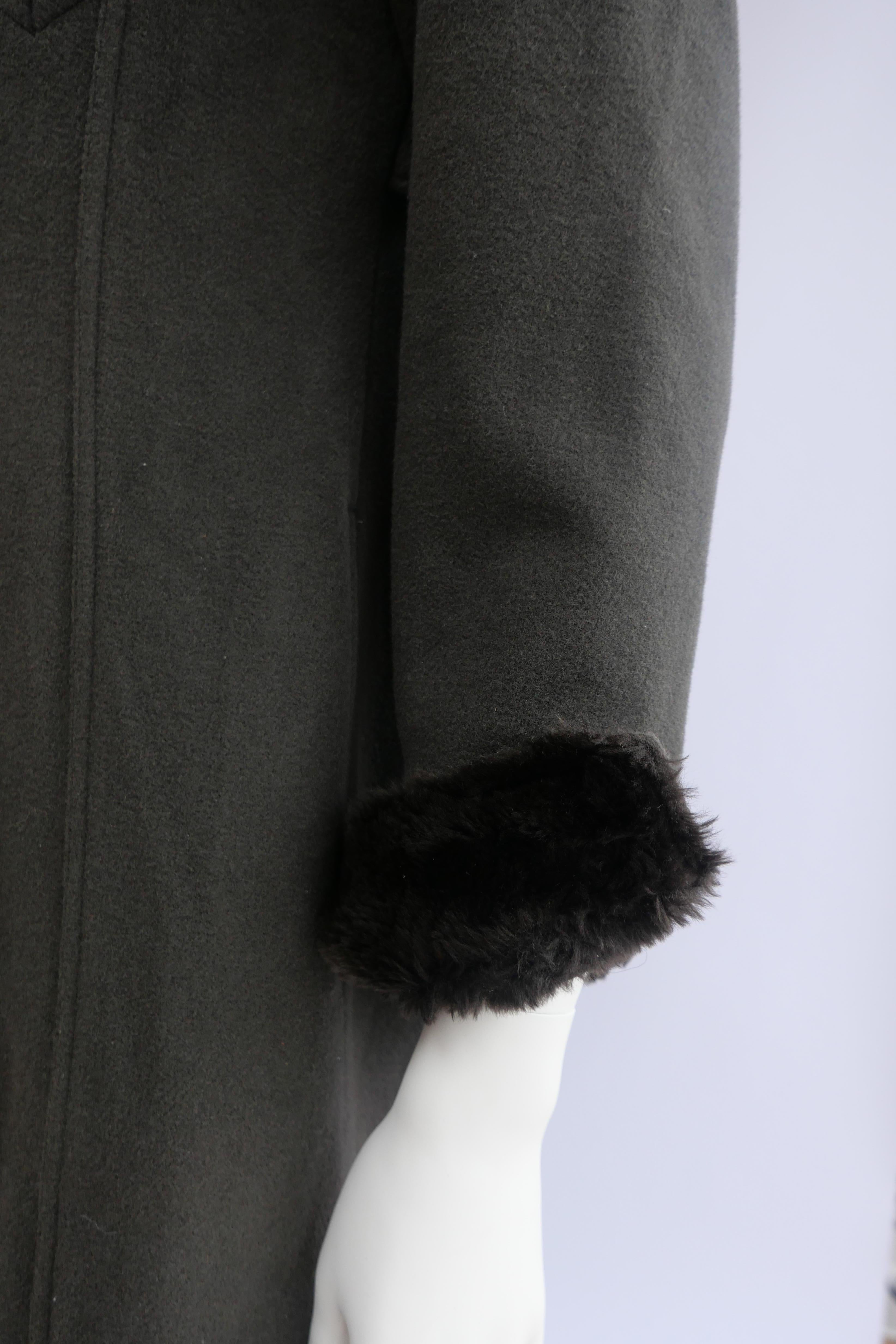 Black Jean Paul Gaultier Jeans Long Khaki Coat With Fur Collar  For Sale