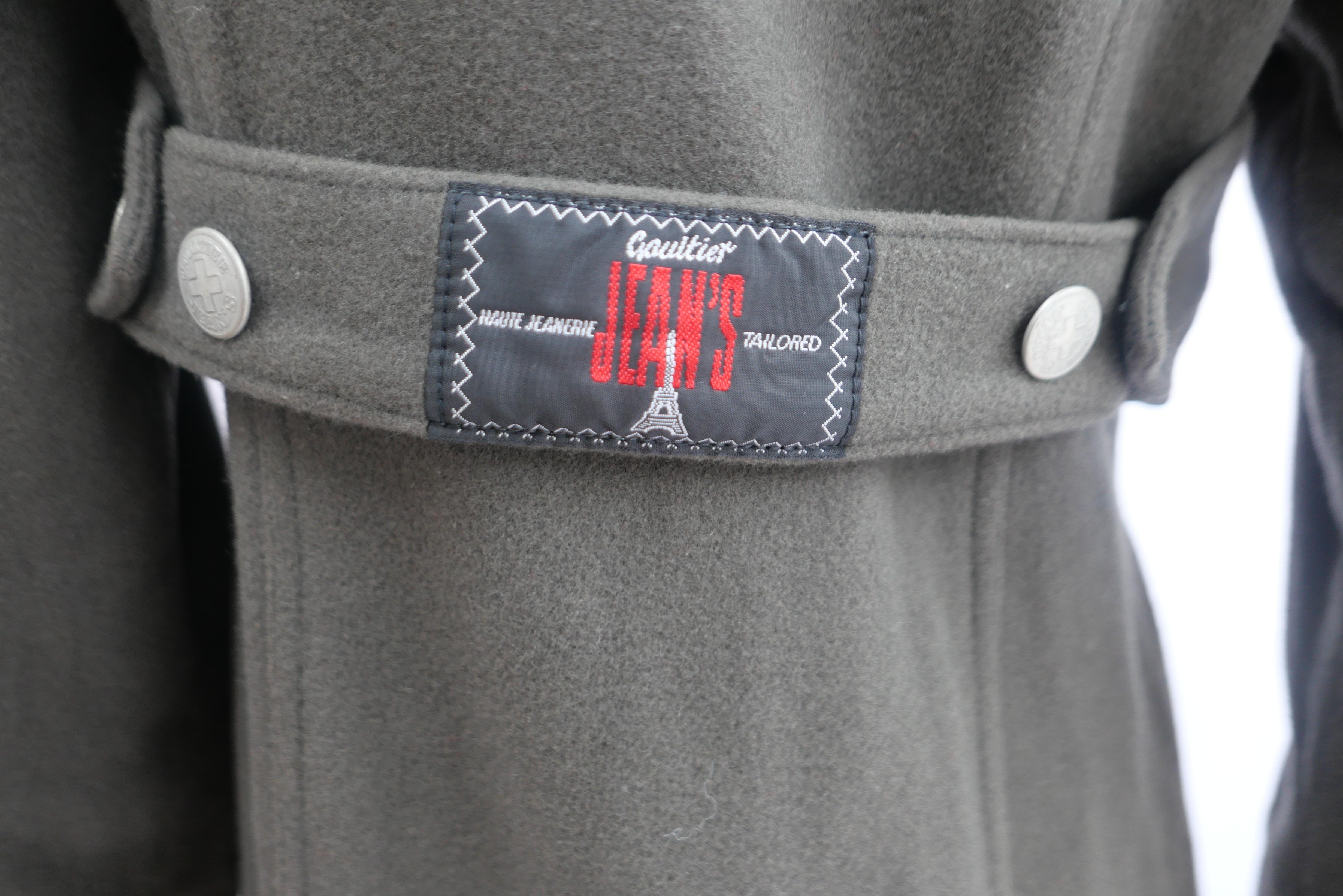 Jean Paul Gaultier Jeans Long Khaki Coat With Fur Collar  For Sale 3