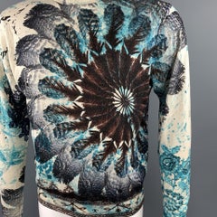JEAN PAUL GAULTIER JEANS Size M Cream & Blue Feather Print Wool Blend Turtleneck